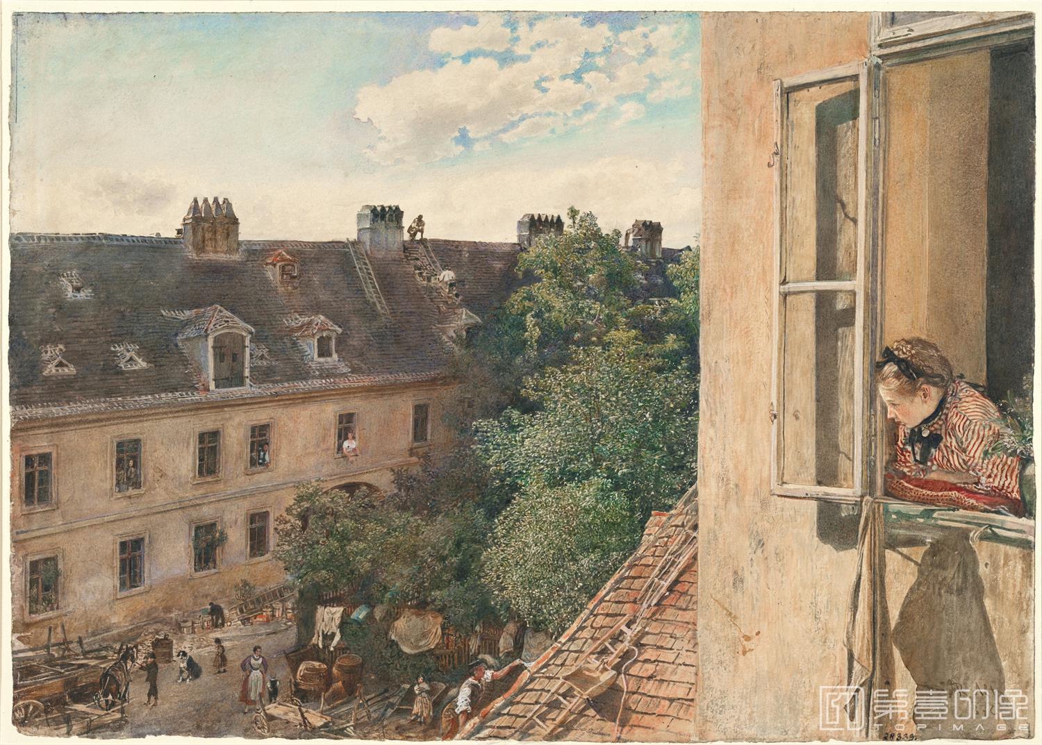 油画-奥地利维也纳阿尔贝蒂娜博物馆-Rudolf von Alt (1812–1905)-View of the Alservorstadt, 1872