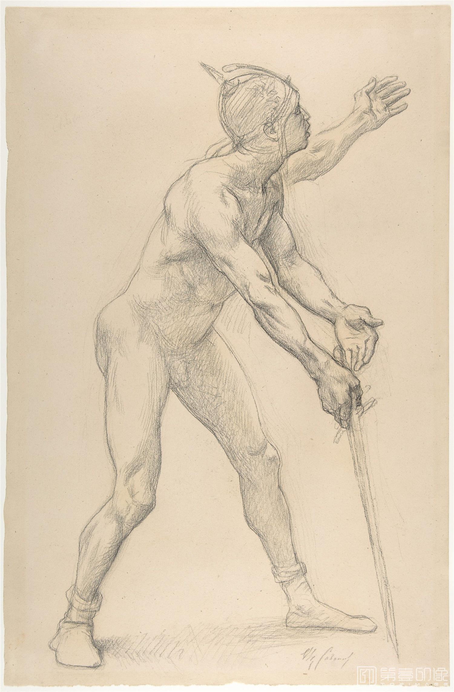 油画-美国纽约大都会美术馆-Alexandre Cabanel-Nude Male Figure with a Sword