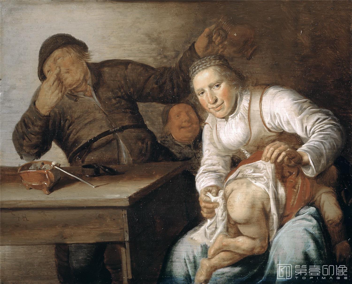 油画-荷兰莫瑞斯泰皇家美术馆-Jan Miense Molenaer-The Five Senses-Smell