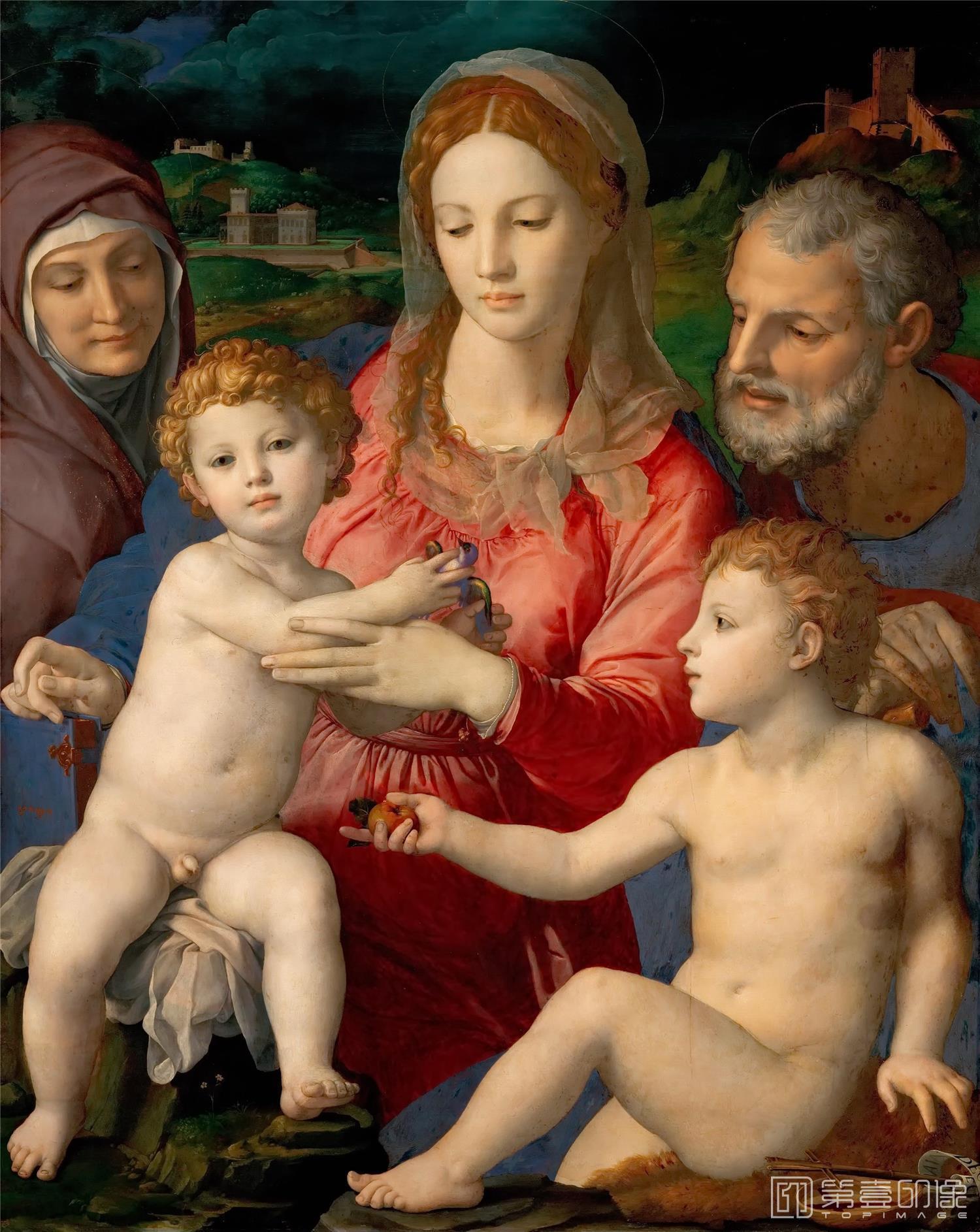 油画-奥地利维也纳艺术史博物馆-Agnolo Bronzino (1503-1572)-Holy Family with Saints Anne