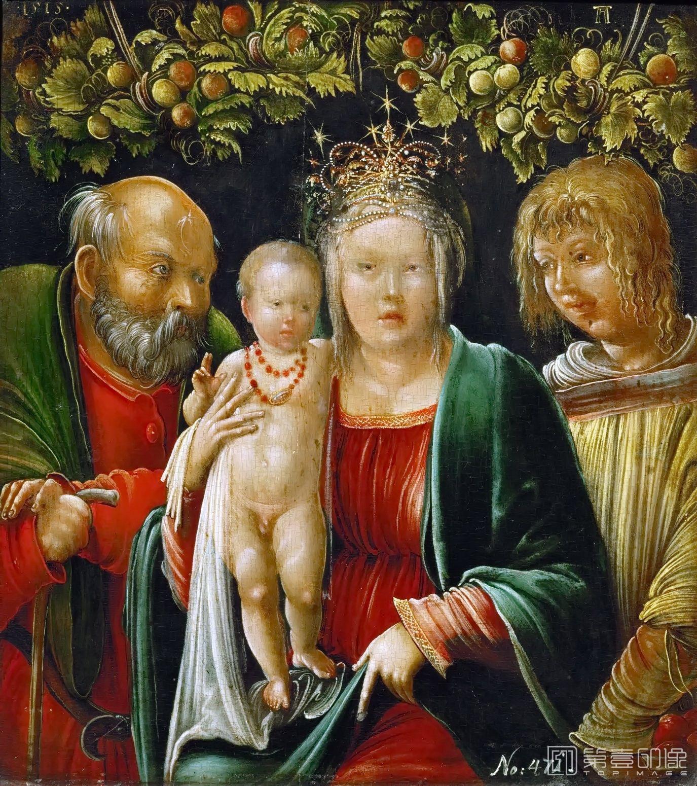 油画-奥地利维也纳艺术史博物馆-Albrecht Altdorfer-Holy Family and an Angel