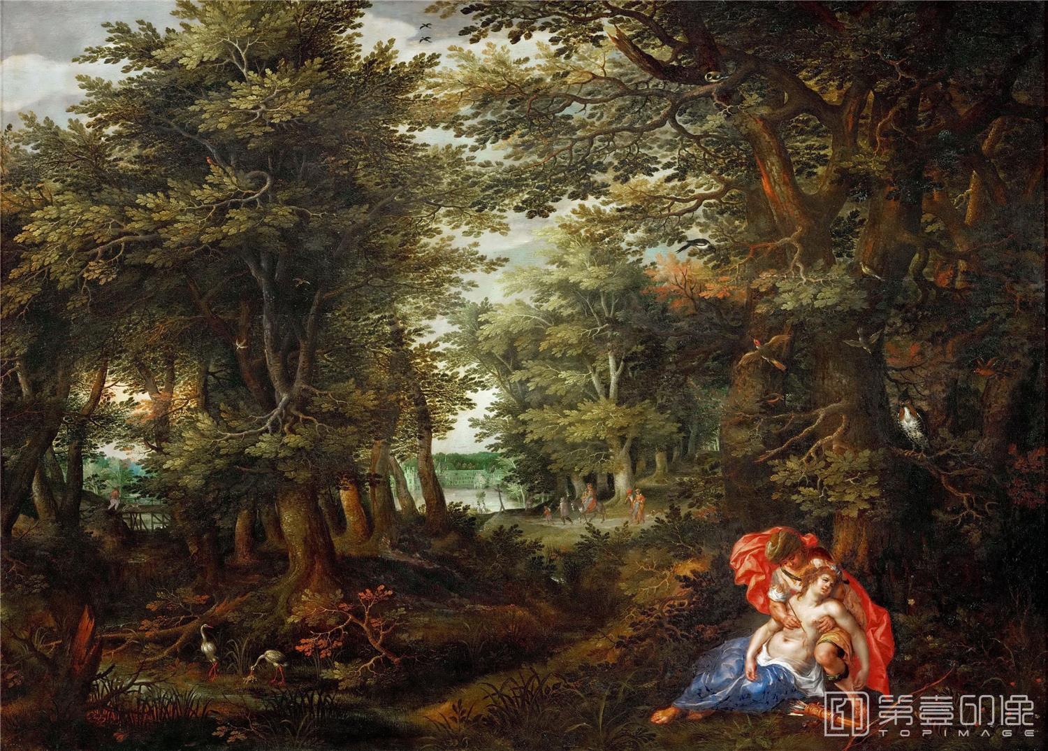 油画-奥地利维也纳艺术史博物馆-Alsloot,Denys van-Wooded landscape with Cephalus and Procris