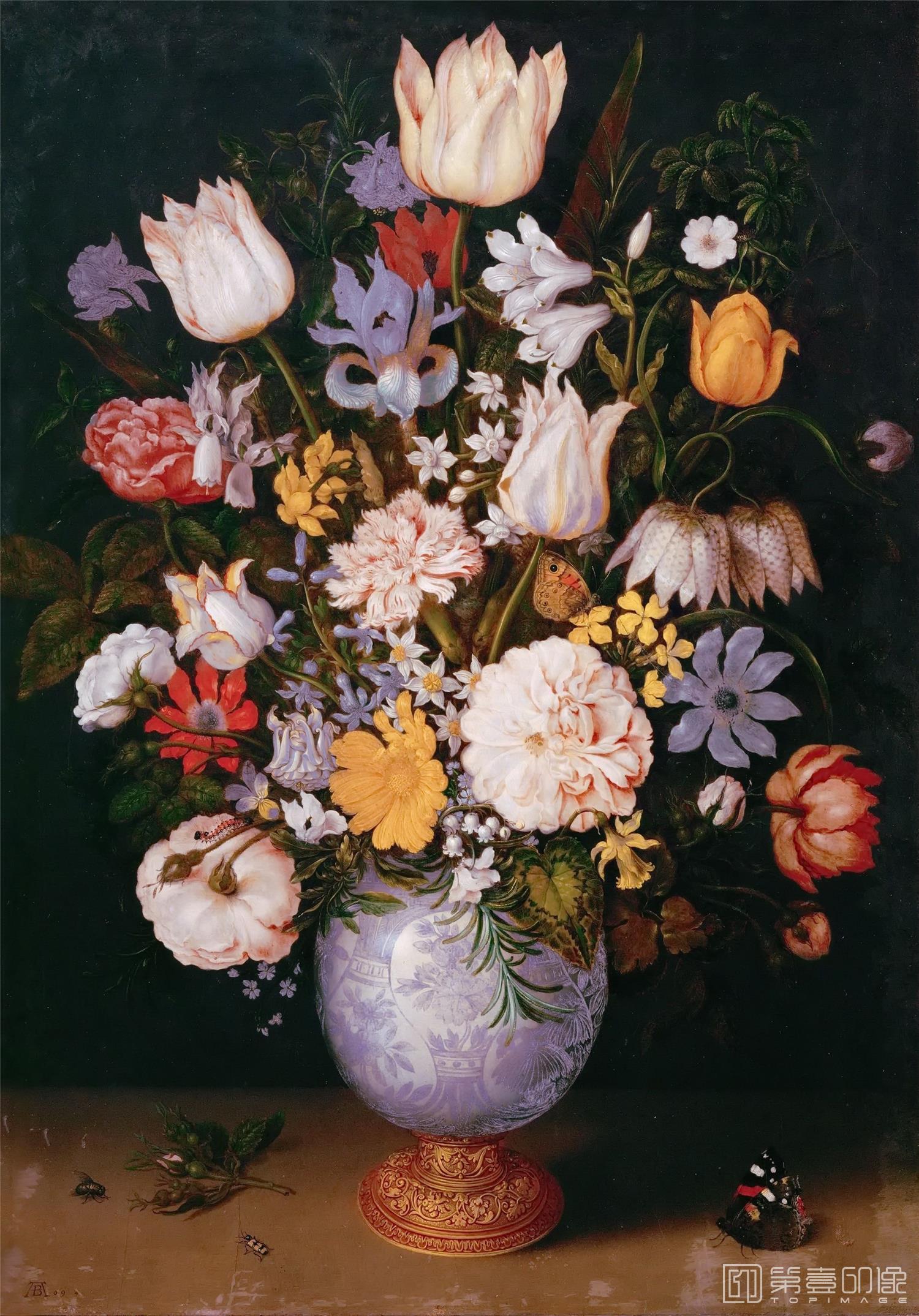 油画-奥地利维也纳艺术史博物馆-Ambrosius Bosschaert the Younger (1609-1645)-Still Life with Flowers