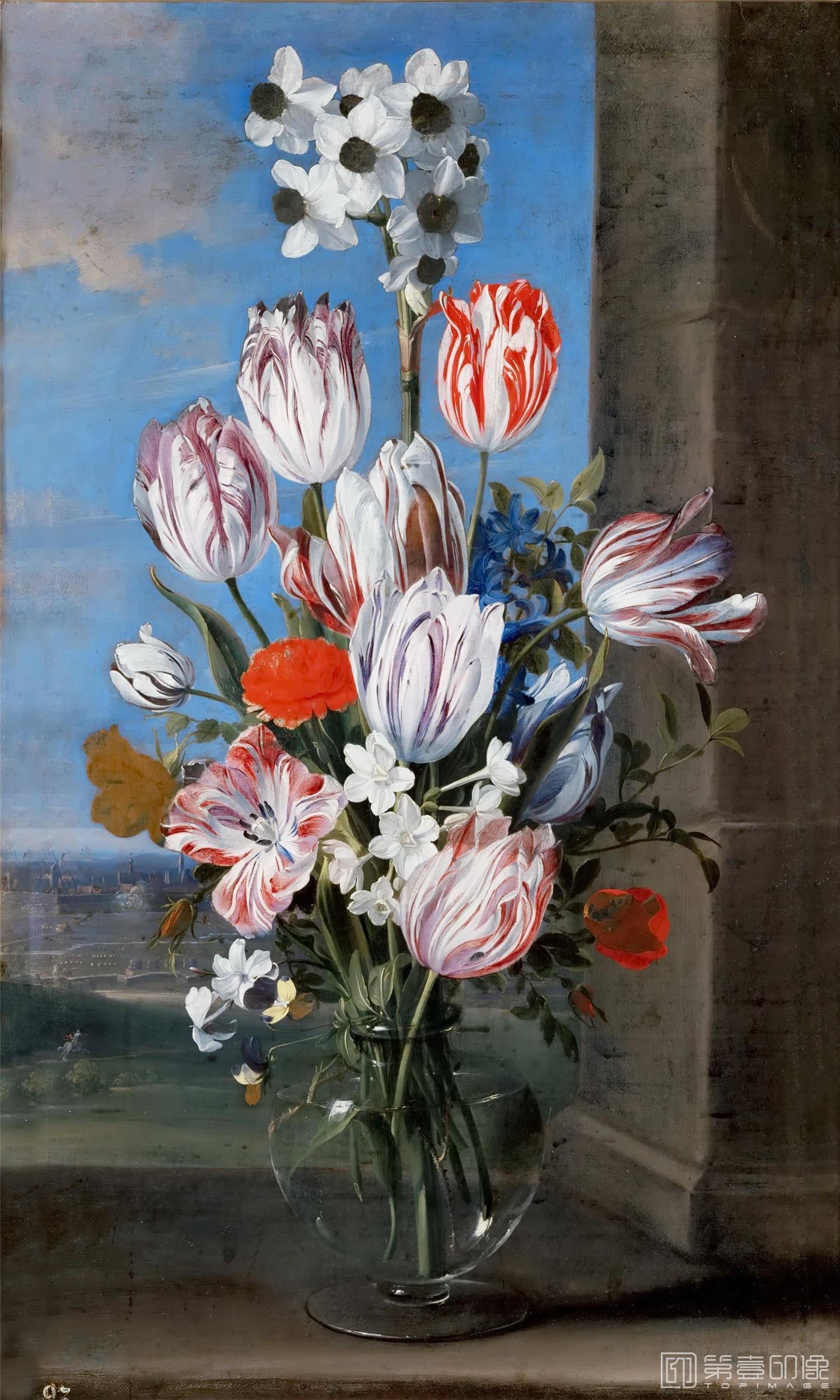 油画-奥地利维也纳艺术史博物馆-Ambrosius Bosschaert the Younger (1609-1645)-Still Life with Tulips