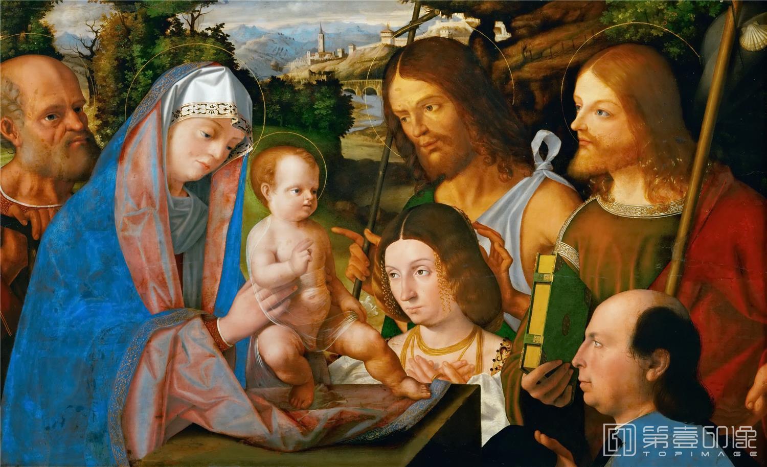 油画-奥地利维也纳艺术史博物馆-Andrea Previtali (c. 1470-1528)-Holy Family with Saint James
