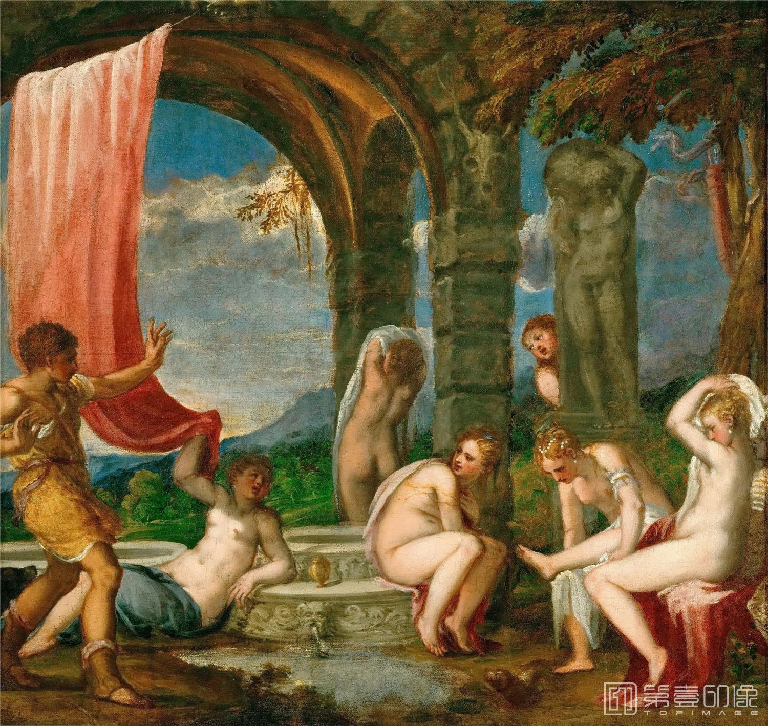 油画-奥地利维也纳艺术史博物馆-Andrea Schiavone (c. 1500-1563)-Diana and Actaeon