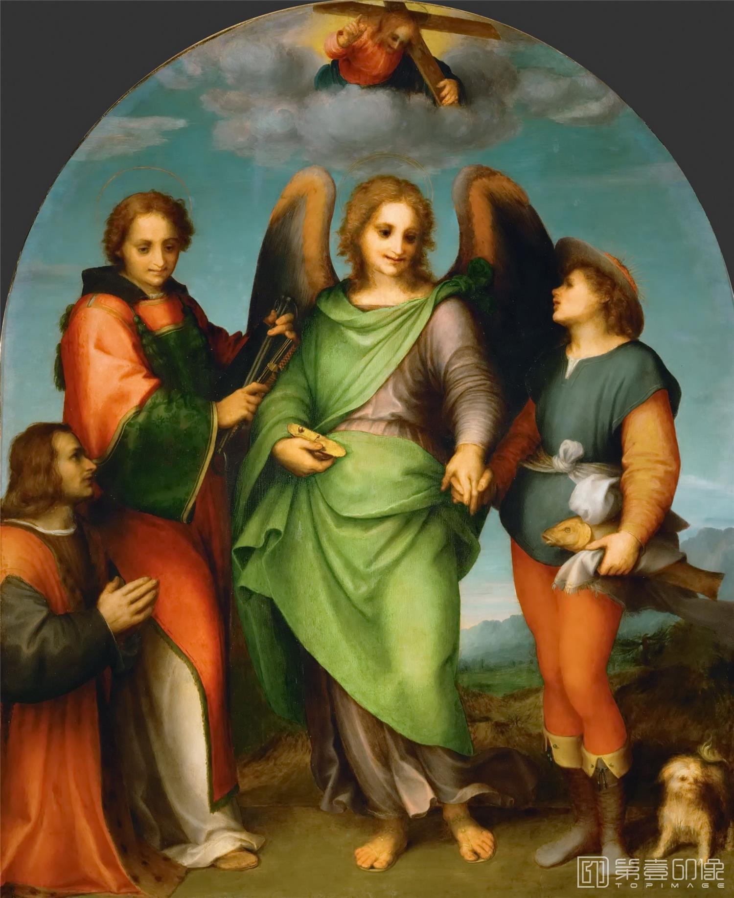 油画-奥地利维也纳艺术史博物馆-Andrea del Sarto (1486-1530)-Archangel Raphael with Tobias
