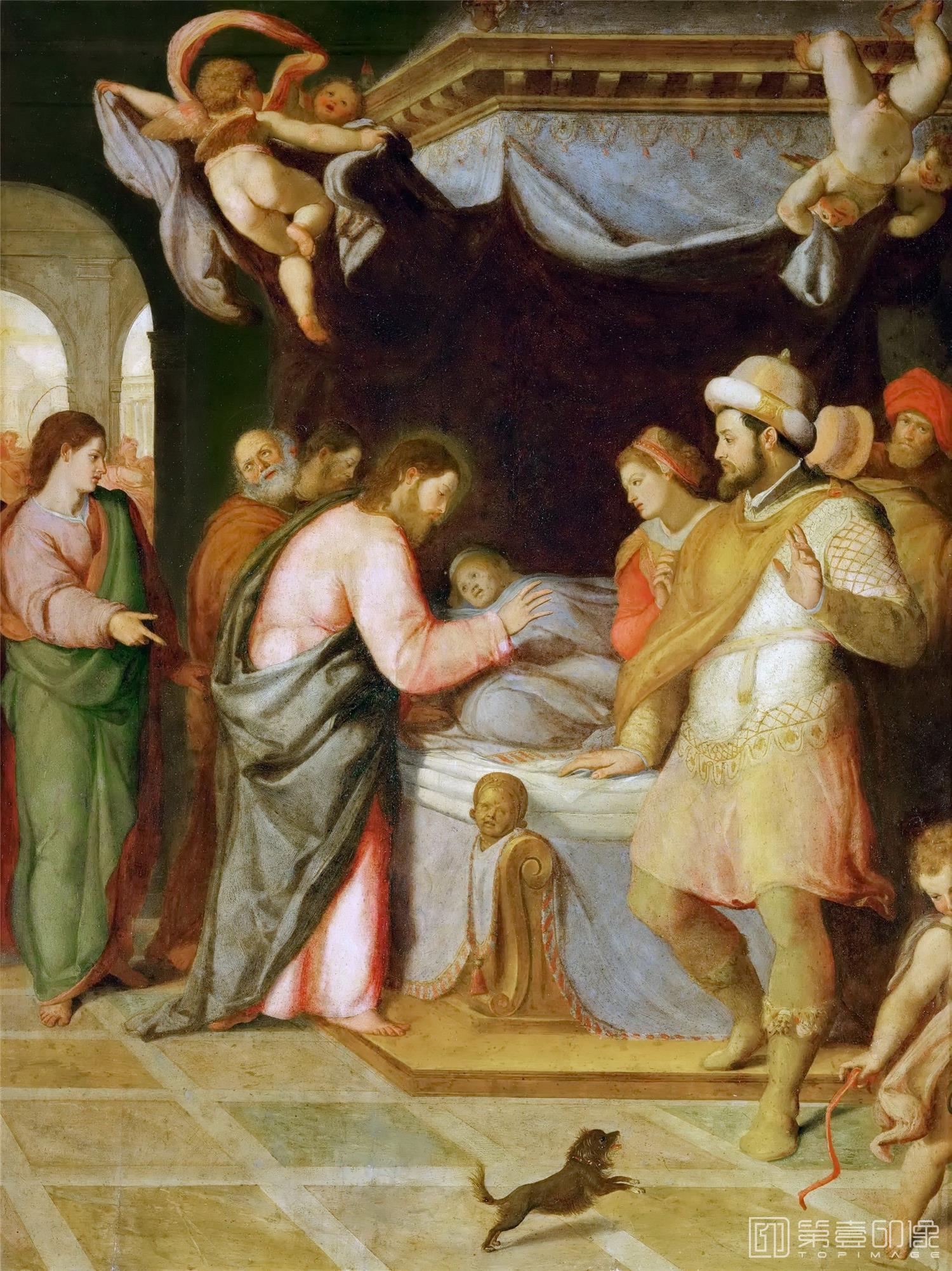 油画-奥地利维也纳艺术史博物馆-Attributed to Santi di Tito-The resurrection of the daughter of Jairu