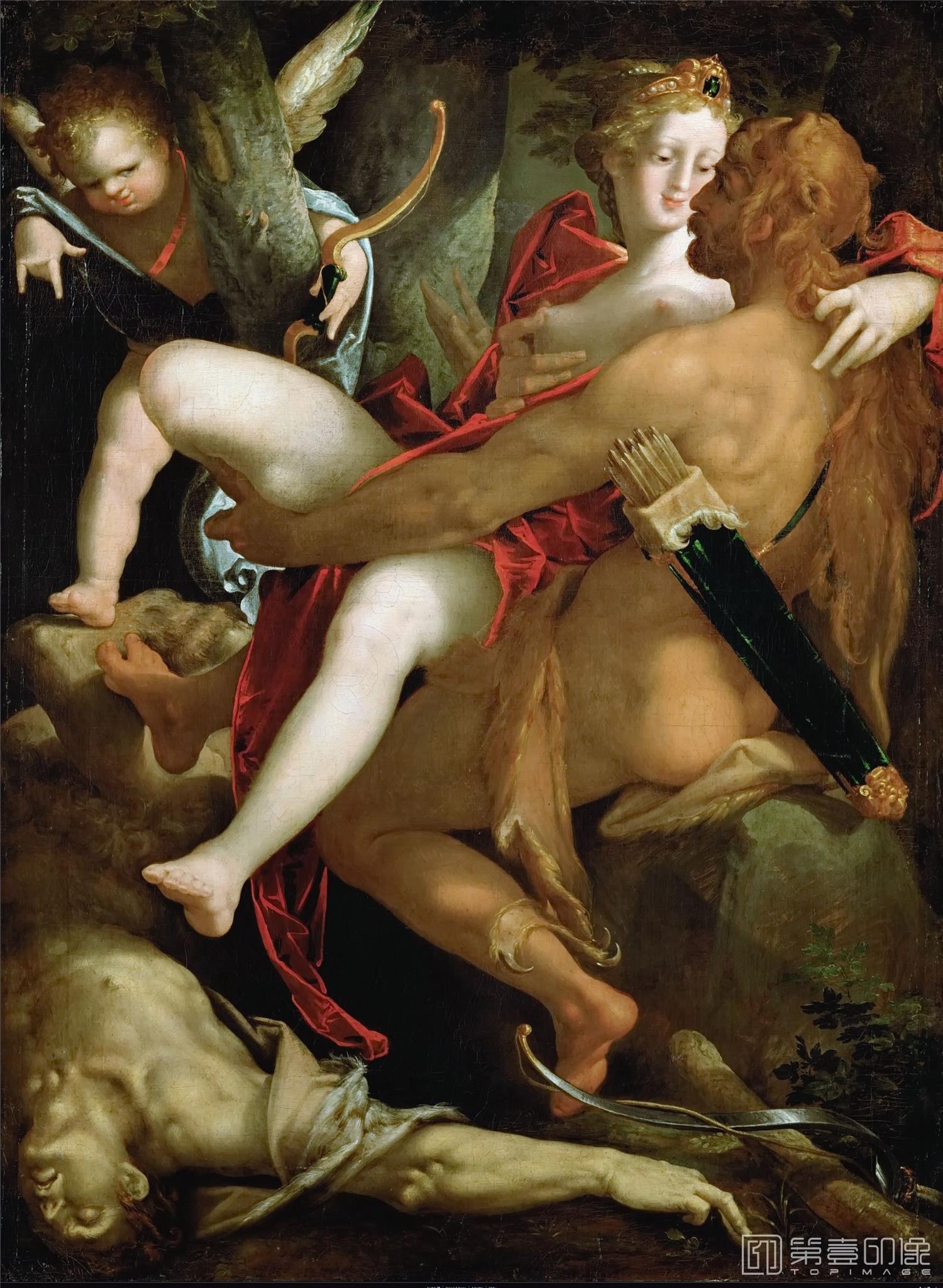油画-奥地利维也纳艺术史博物馆-Bartholomaeus Spranger -Hercules, Dejaneira and the Dead Centaur Nessus