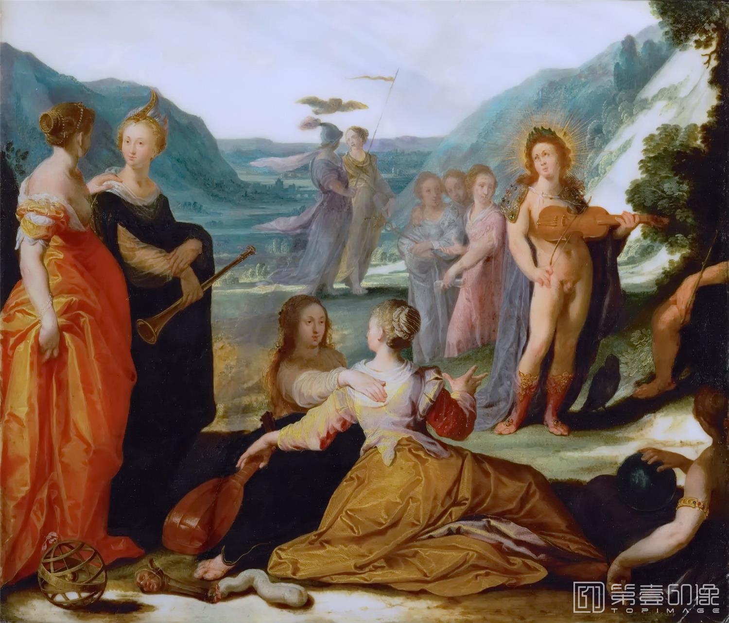 油画-奥地利维也纳艺术史博物馆-Bartholomaeus Spranger-Apollo and the Muses