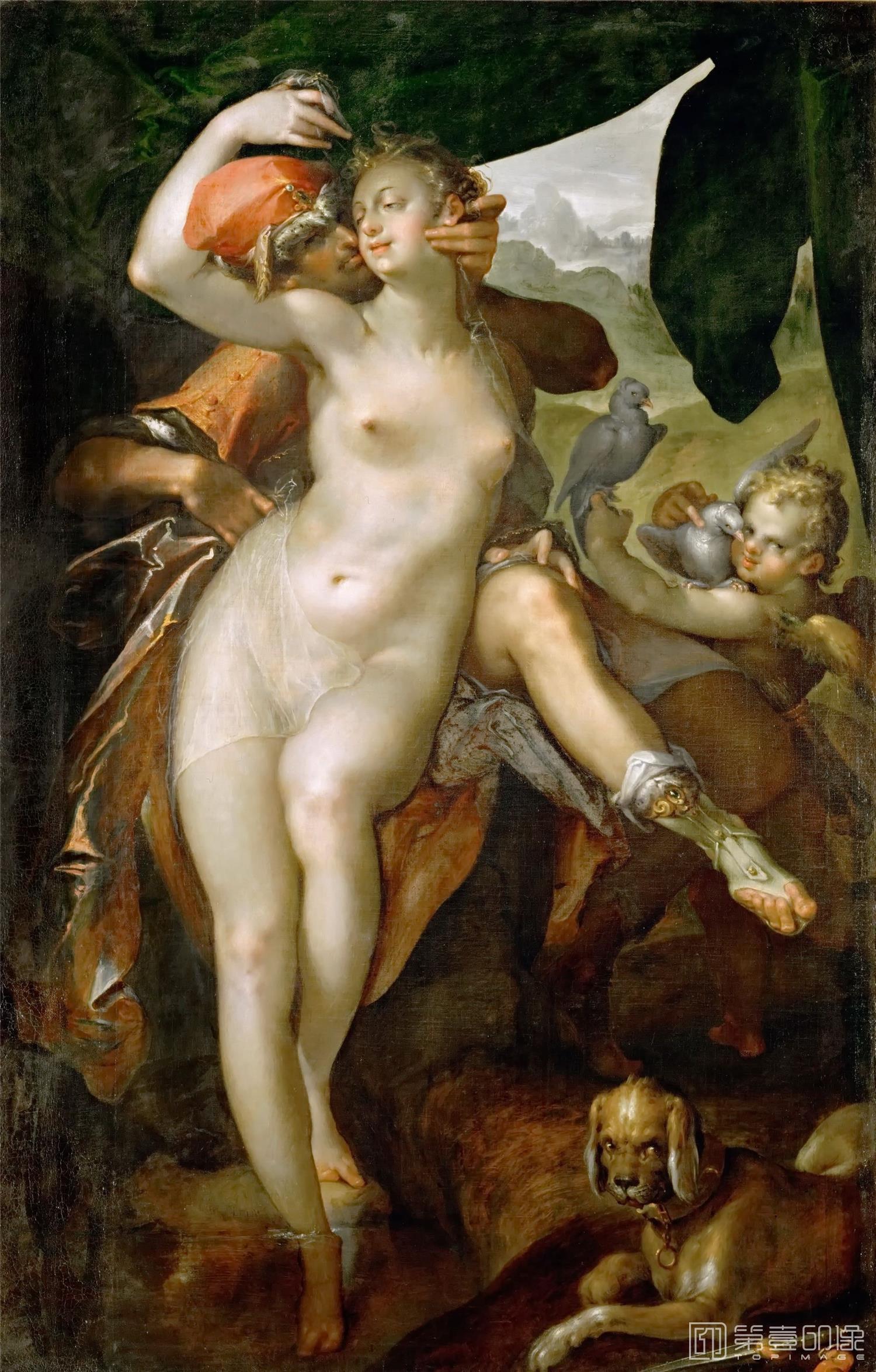 油画-奥地利维也纳艺术史博物馆-Bartholomaeus Spranger-Venus and Adonis