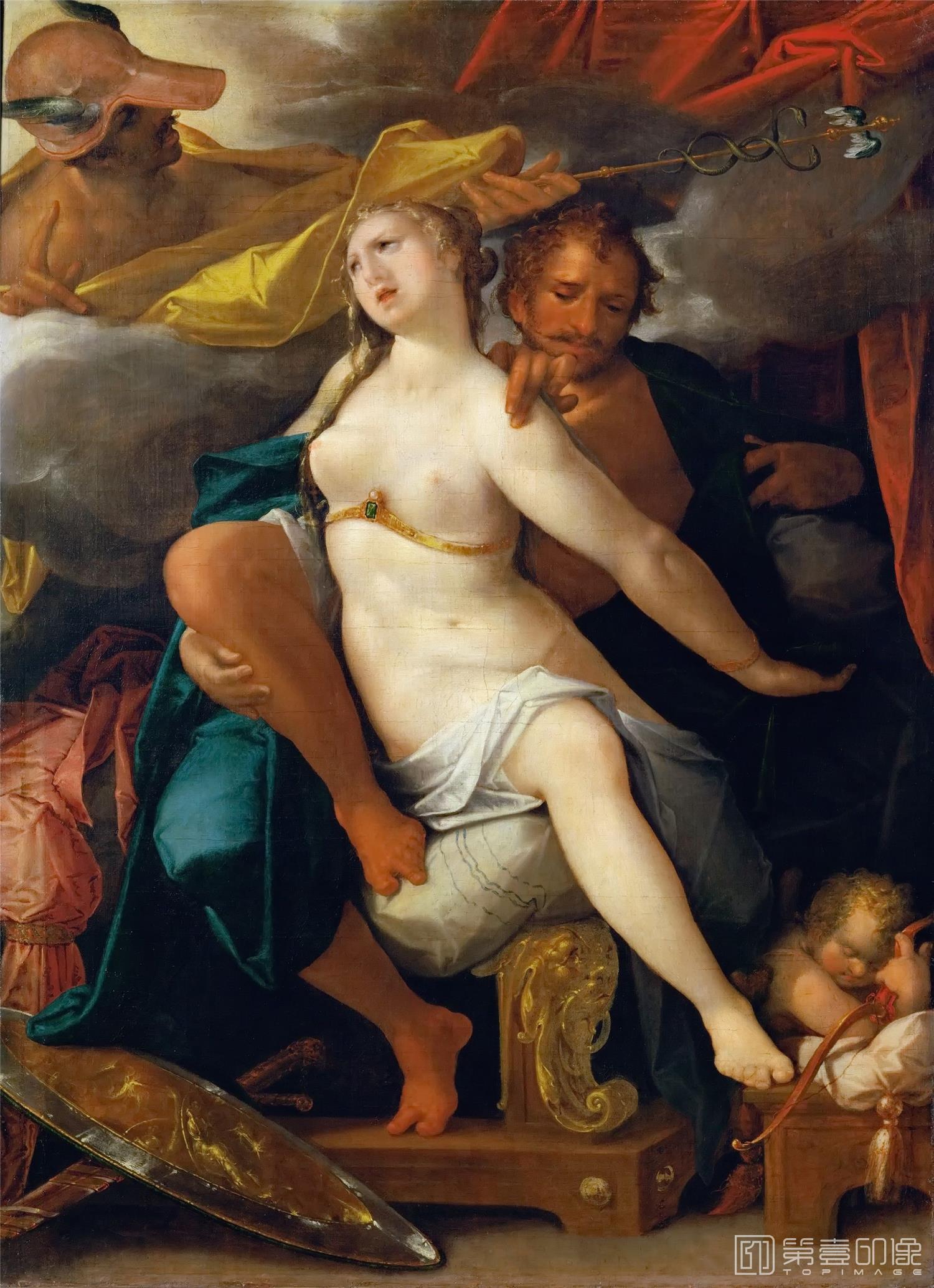 油画-奥地利维也纳艺术史博物馆-Bartholomaeus Spranger-Venus and Mars warned by Mercury