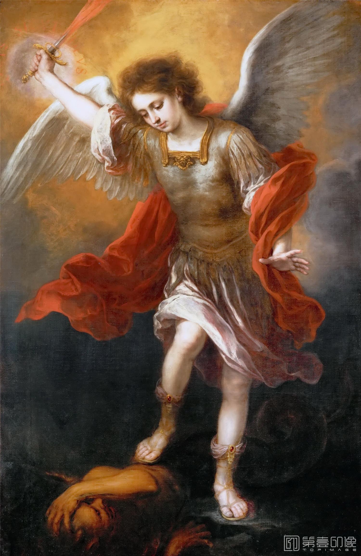 油画-奥地利维也纳艺术史博物馆-Bartolomé Estebán Murillo-Archangel Michael Hurls the Devil into the