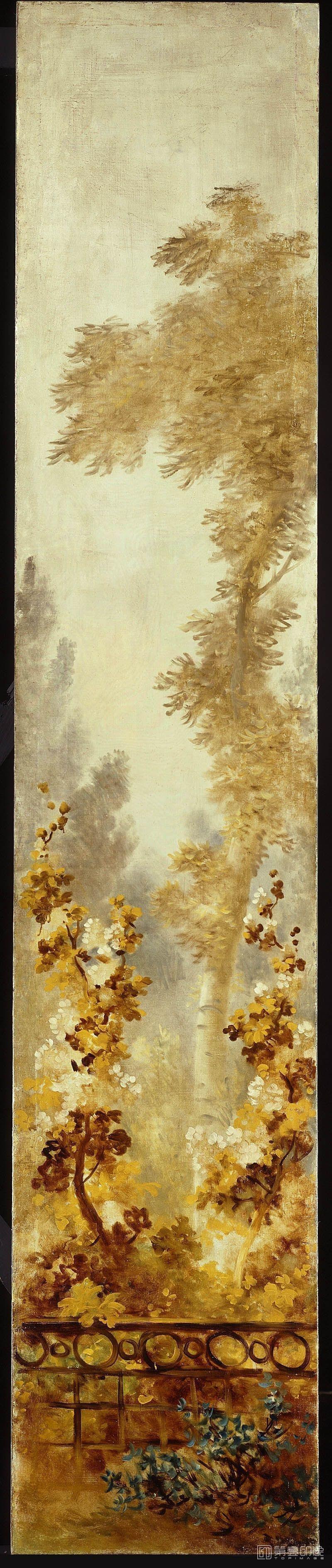 油画-美国弗里克美术馆-Jean-Honoré Fragonard-The Progress of Love Hollyhocks, 1790-1791 (3)
