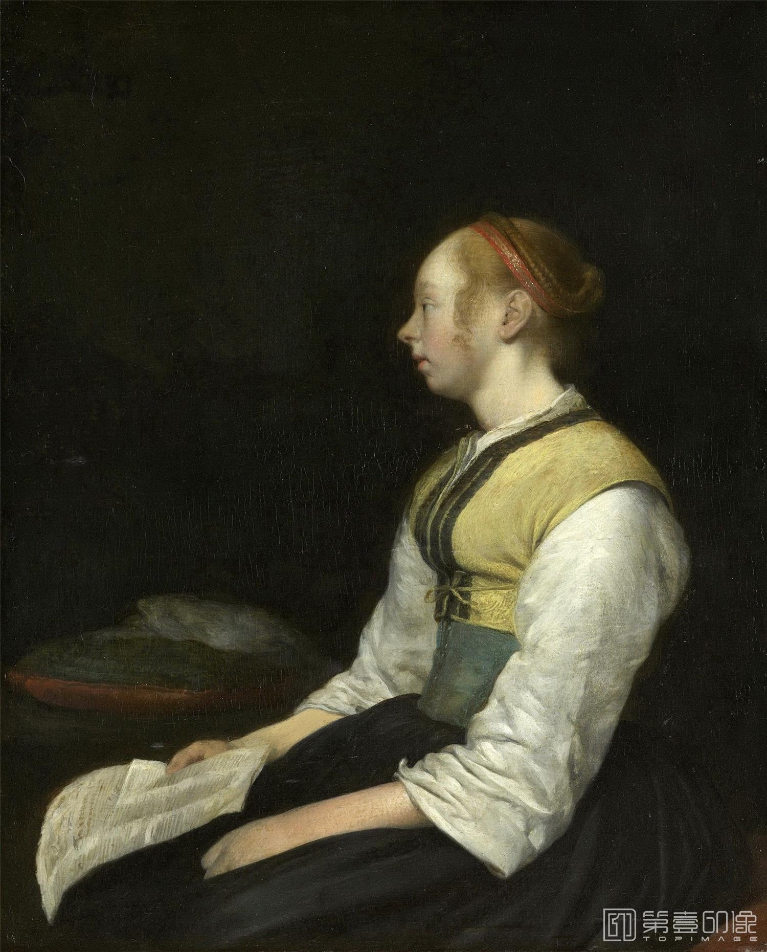油画-荷兰阿姆斯特丹国家美术馆-Borch, Gerard ter (II)-Zittende jonge vrouw in het kostuum van een bo
