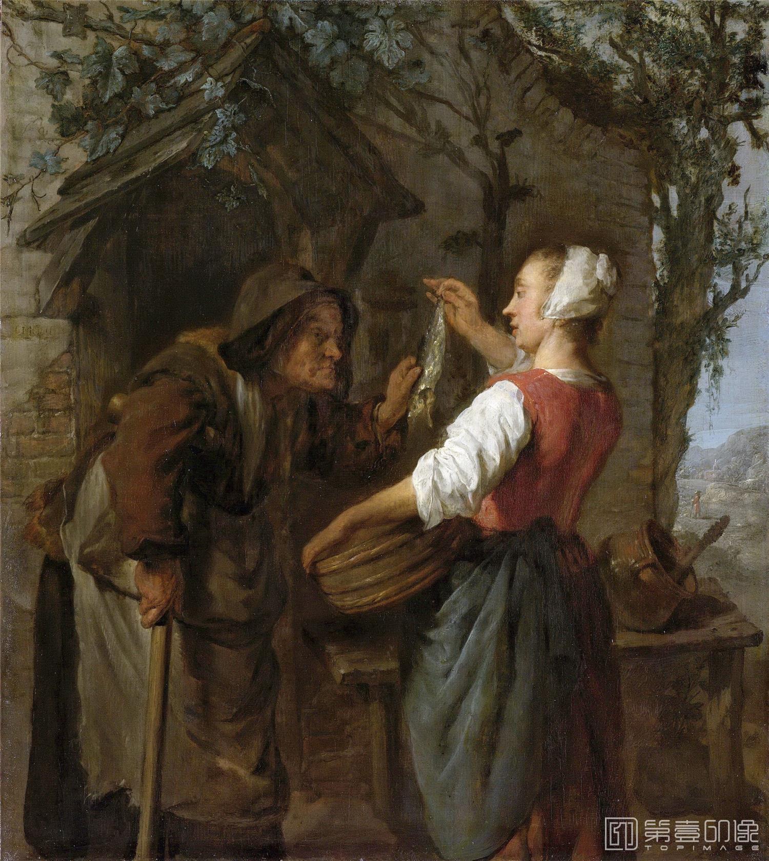 油画-荷兰阿姆斯特丹国家美术馆-Metsu, Gabriel-De haringkoopvrouw, 1661-1662