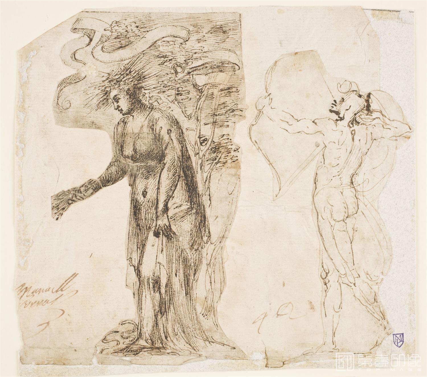 素描-西班牙普拉多美术馆素描藏画-Anónimo-Ceres y un arquero