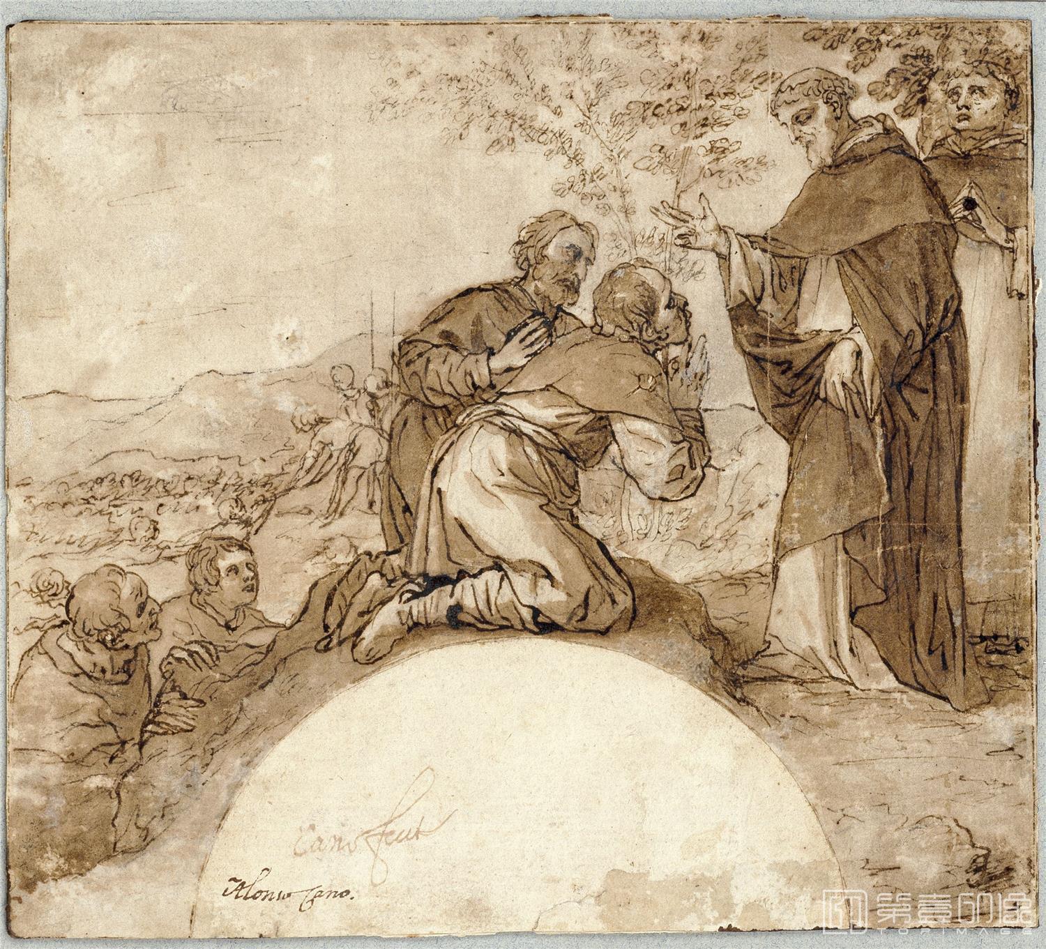 素描-西班牙普拉多美术馆素描藏画-Cano, Alonso-Santo Domingo bendiciendo a un peregrino