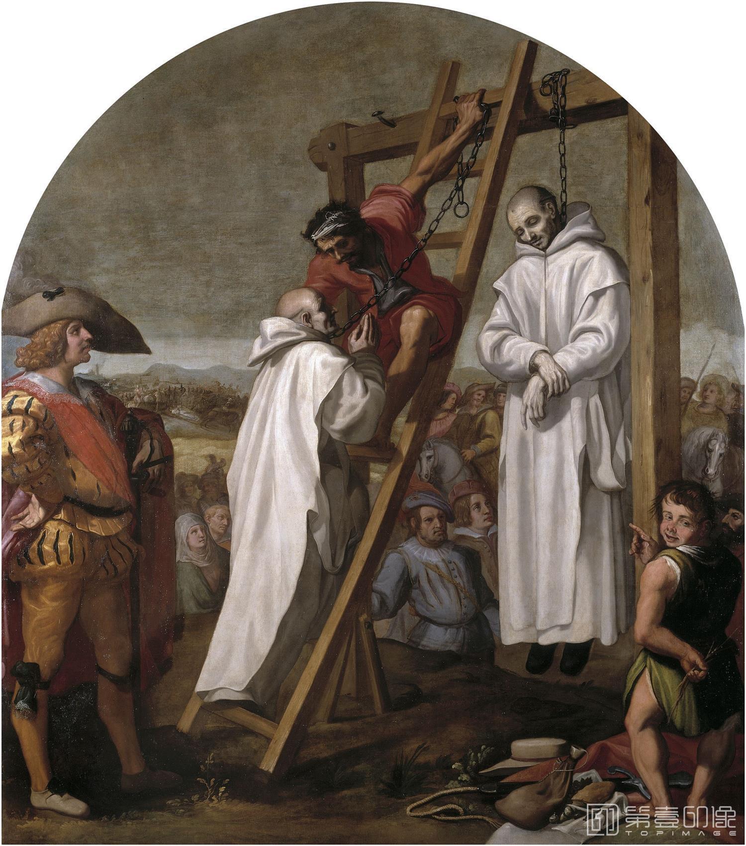 油画-西班牙普拉多美术馆-Carducho, Vicente-Martirio de los padres John Rochester y James Walworth-3