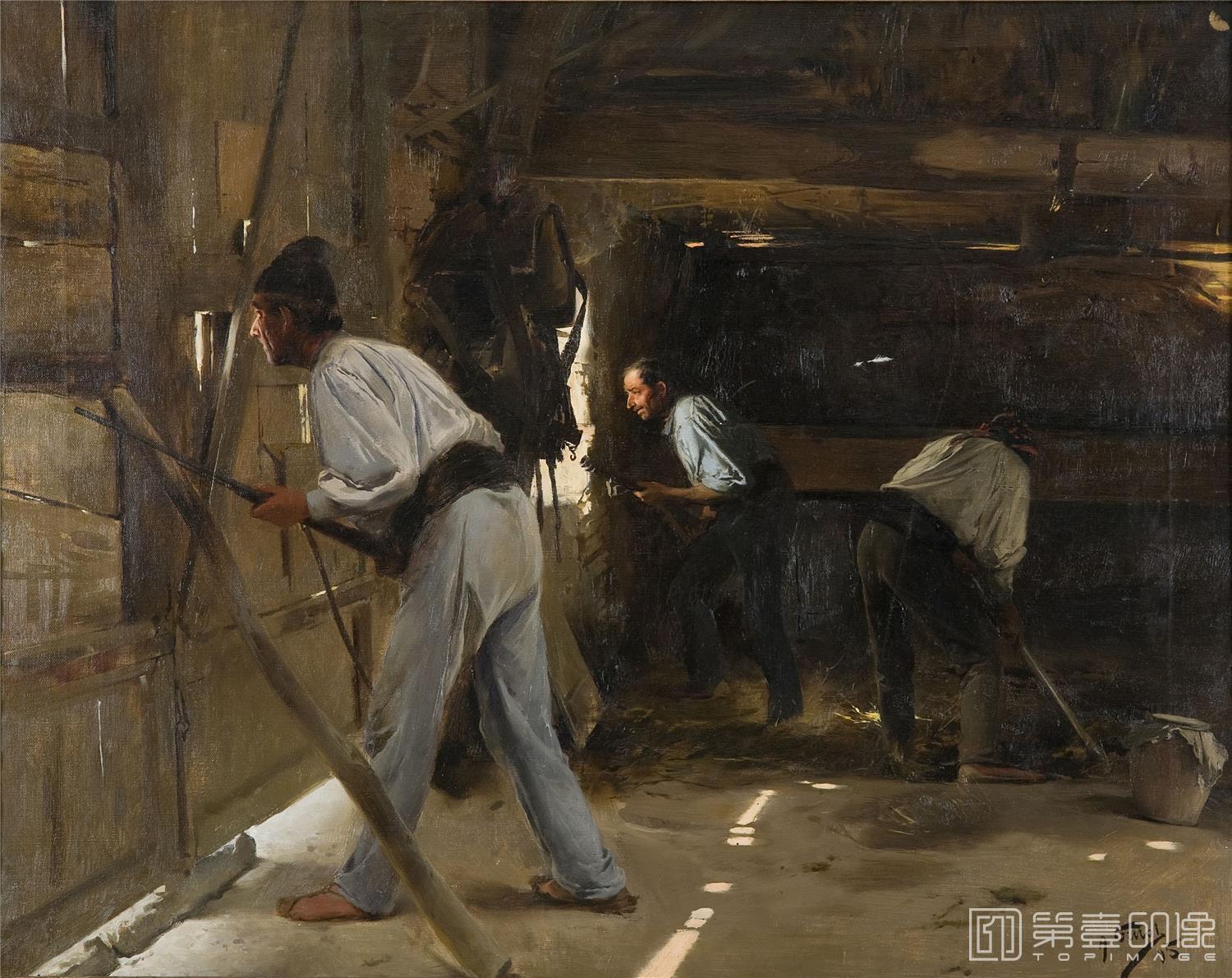 油画-西班牙普拉多美术馆-Fillol Granell, Antonio-La defensa de la choza-70 cm x 85 cm