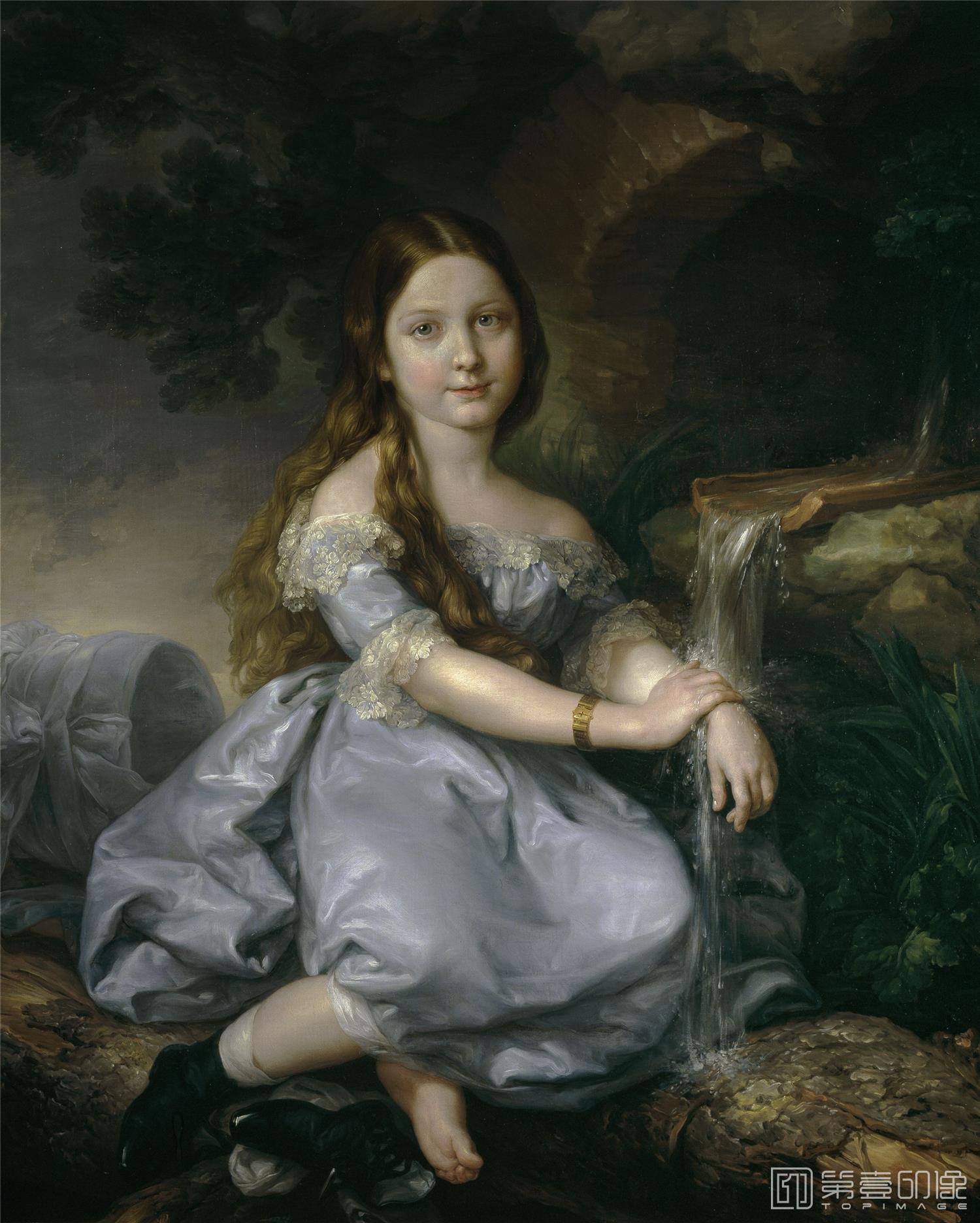 油画-西班牙普拉多美术馆-López Portana, Vicente-La senora de Carvallo, nina-104 cm x 84 cm