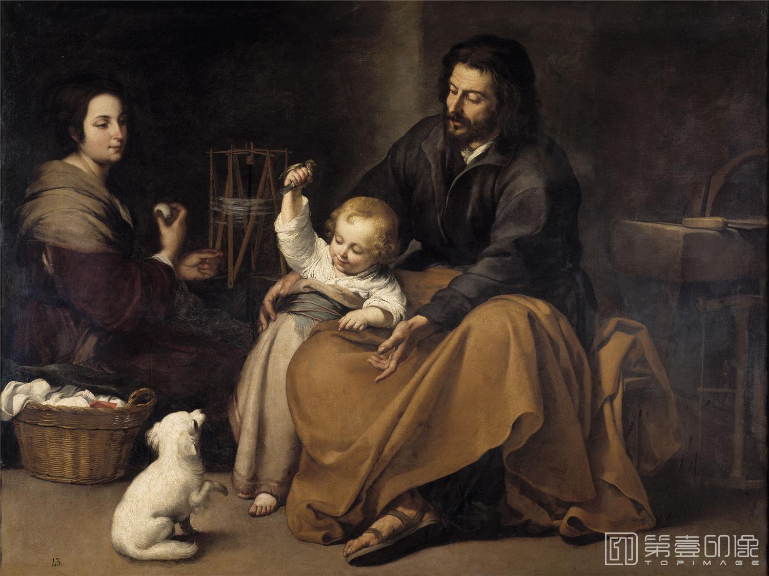 油画-西班牙普拉多美术馆-Murillo, Bartolomé Esteban-Sagrada Familia del pajarito-144 cm x 188 cm