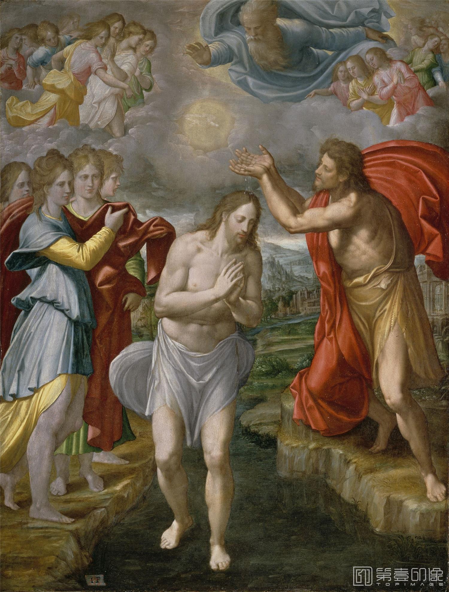 油画-西班牙普拉多美术馆-Navarrete el Mudo, Juan Fernández-El Bautismo de Cristo-48,5 cm x 37 cm x