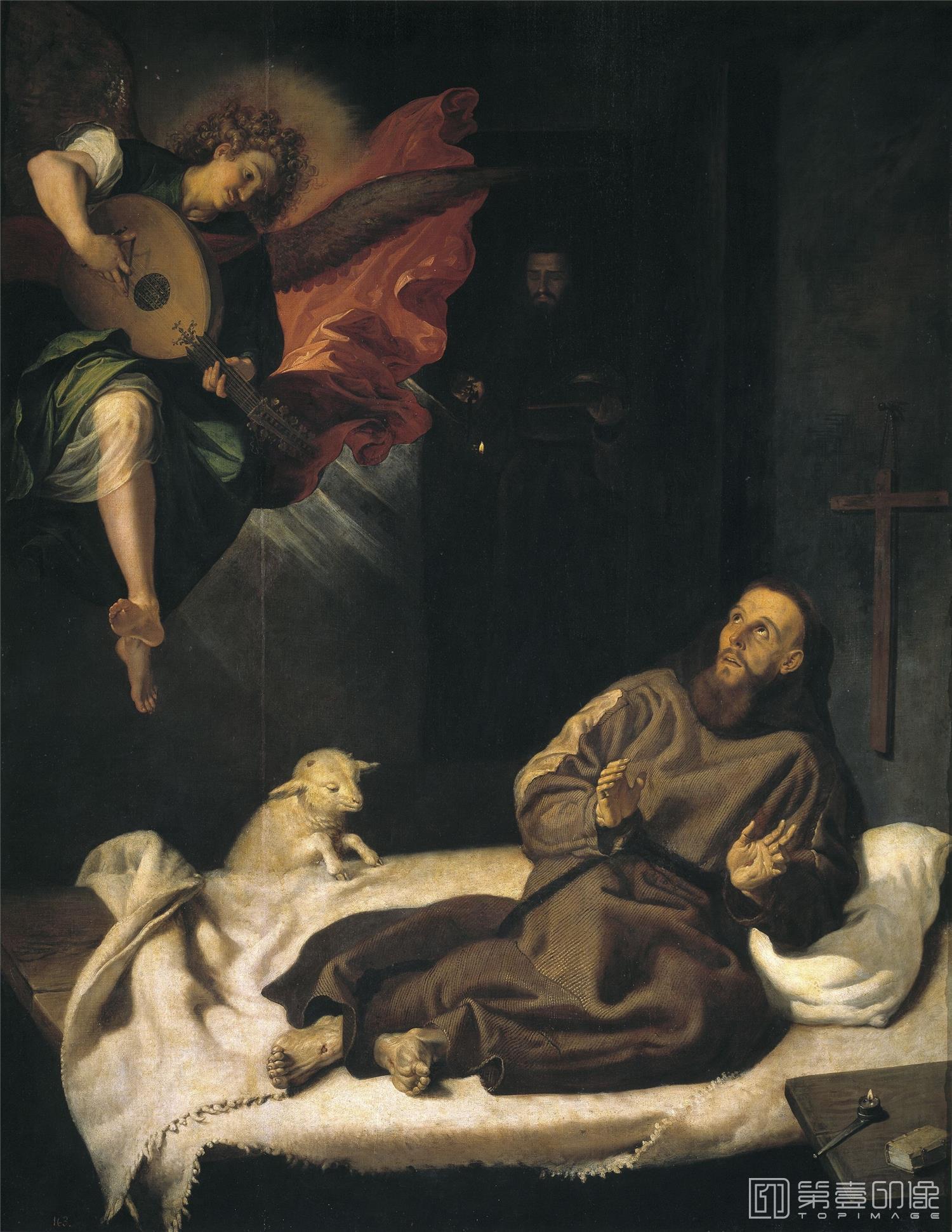 油画-西班牙普拉多美术馆-Ribalta, Francisco-San Francisco confortado por un ángel músico