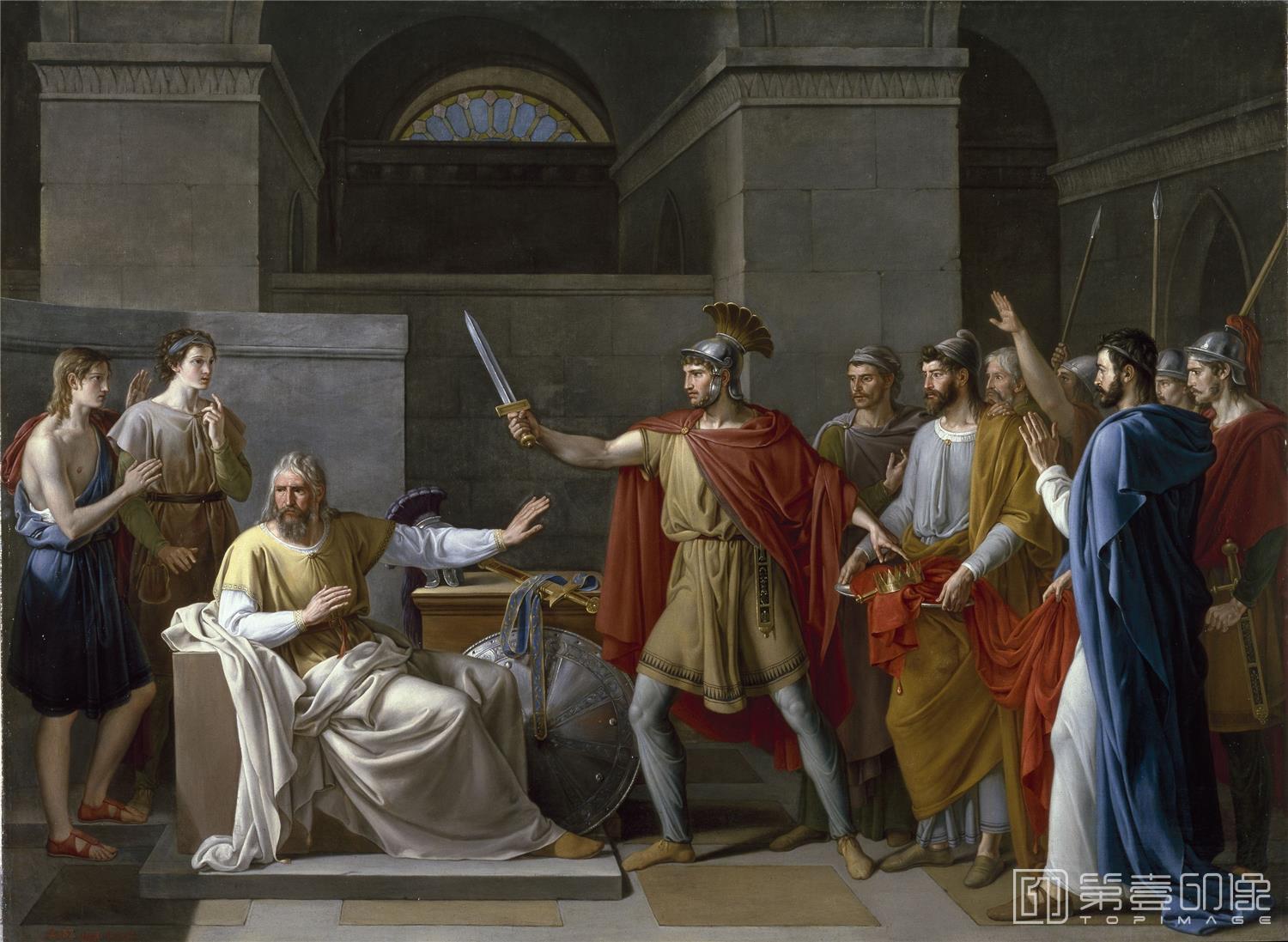 油画-西班牙普拉多美术馆-Ribera y Fernández, Juan Antonio-Wamba renunciando a la corona