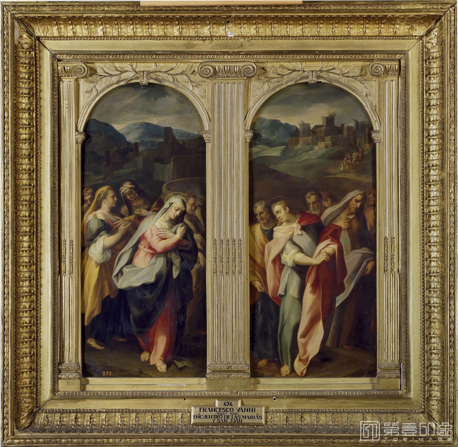 油画-西班牙普拉多美术馆-Vanni, Francesco (Atribuido a)-Encuentro de las Marías y San Juan-58 cm x