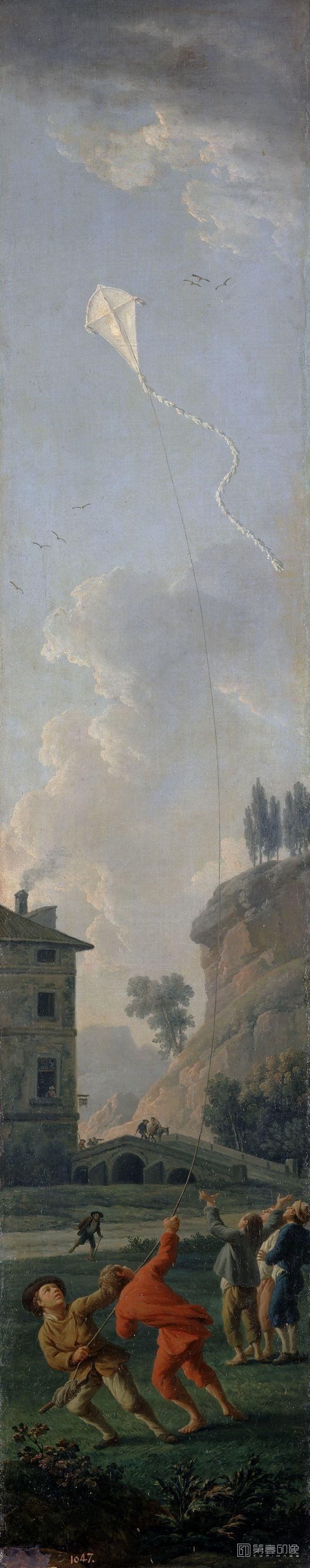 油画-西班牙普拉多美术馆-Vernet, Claude Joseph-La cometa-155 cm x 34 cm