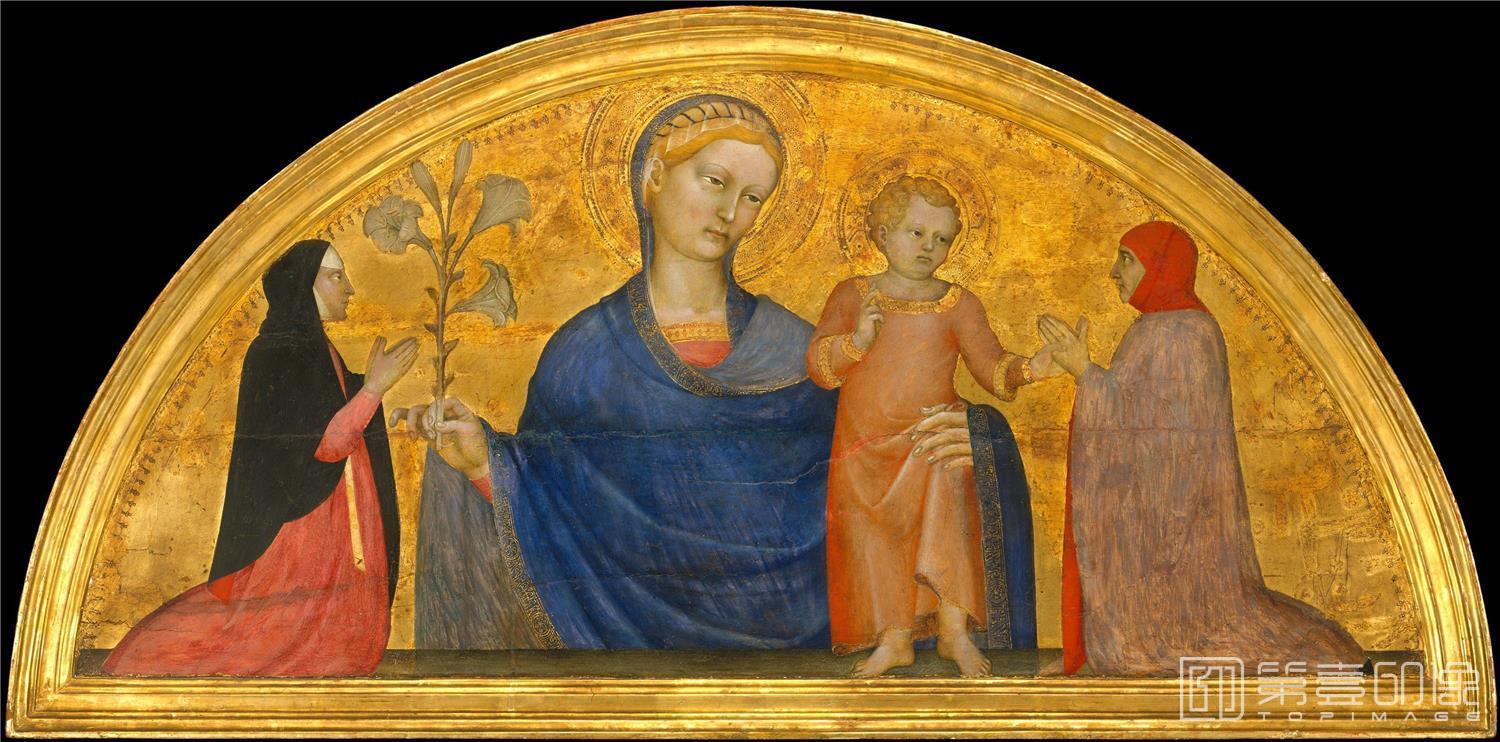 油画-美国纽约大都会美术馆油画藏-Giovanni da Milano-Madonna and Child with Donors0964