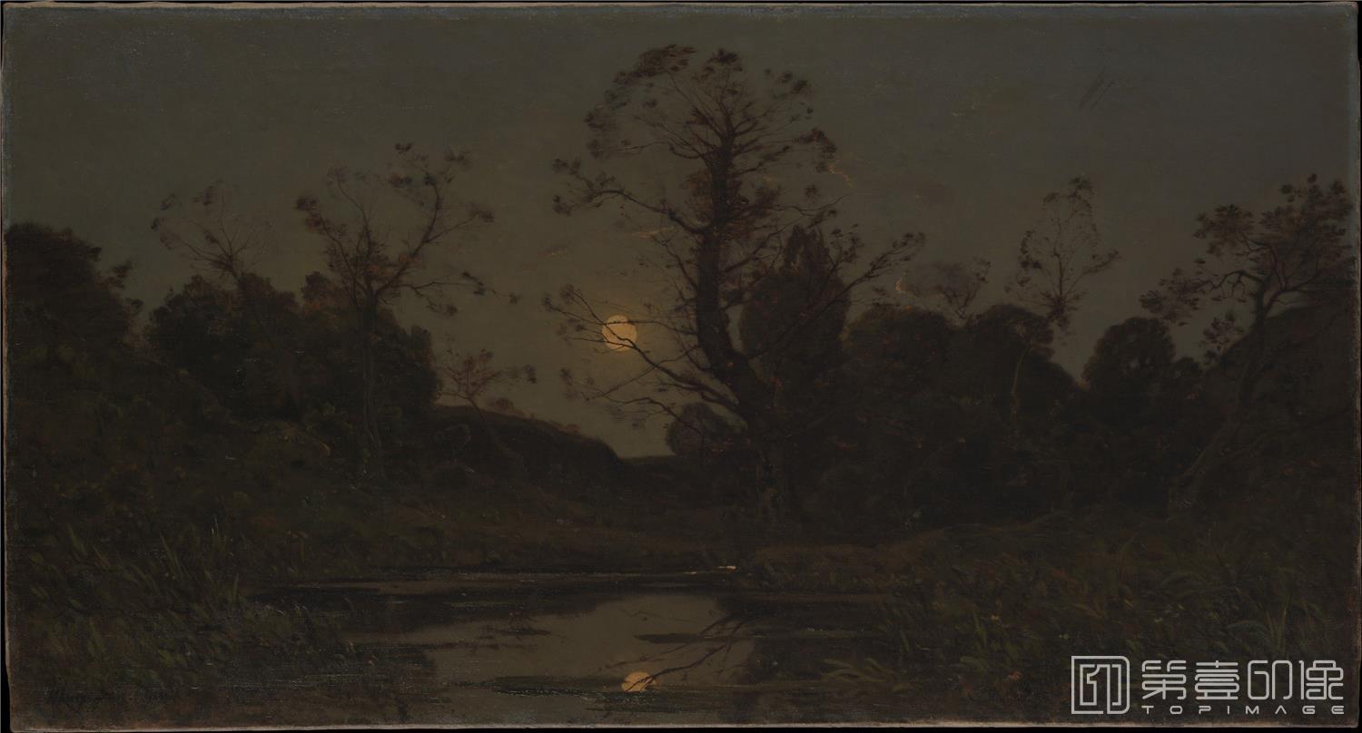 油画-美国纽约大都会美术馆油画藏-Henri-Joseph Harpignies-Moonrise2