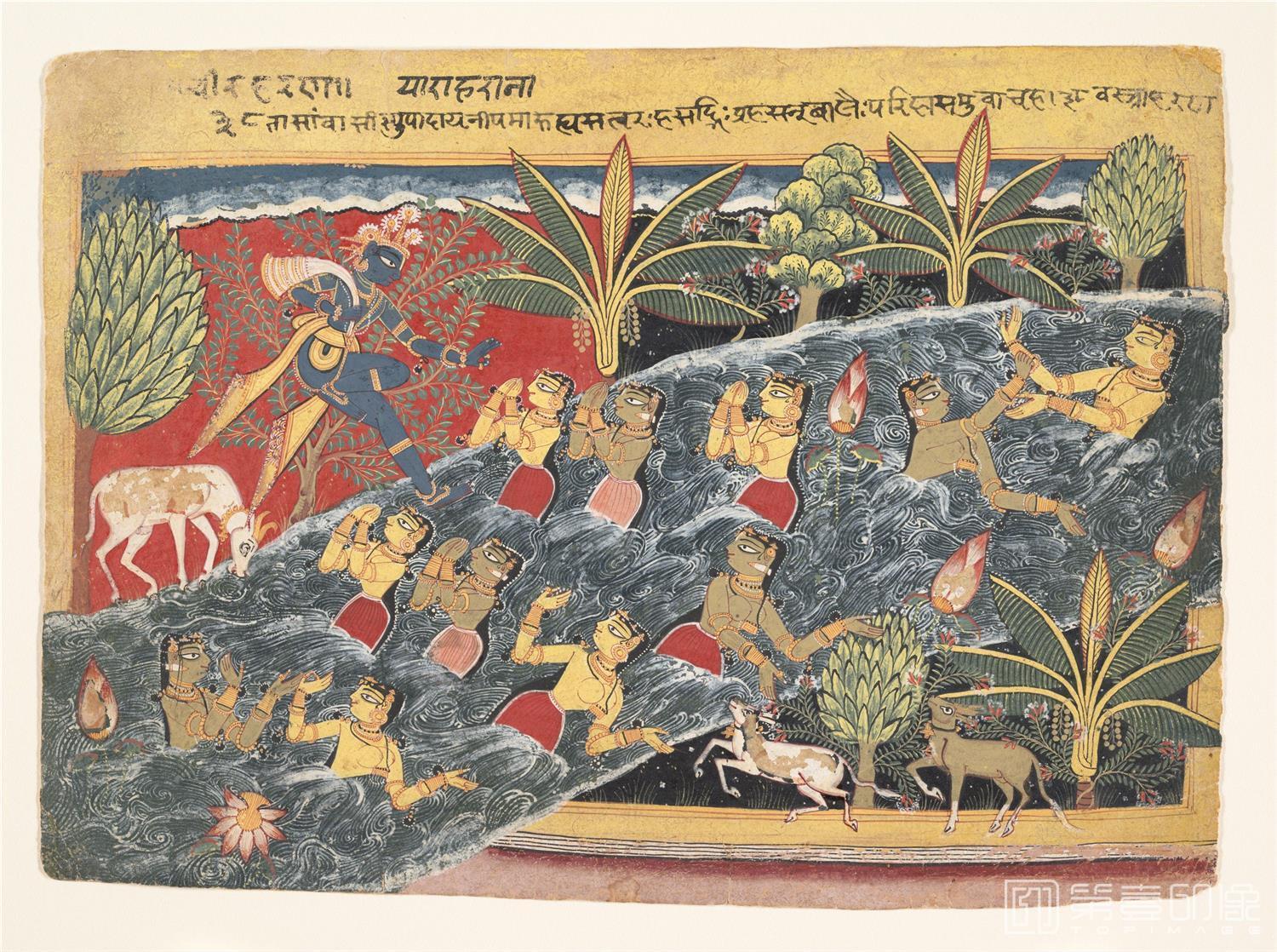 油画-美国纽约大都会美术馆油画藏-Master of the Isarda Bhagavata Purana-The Gopis Plead with Krishna to