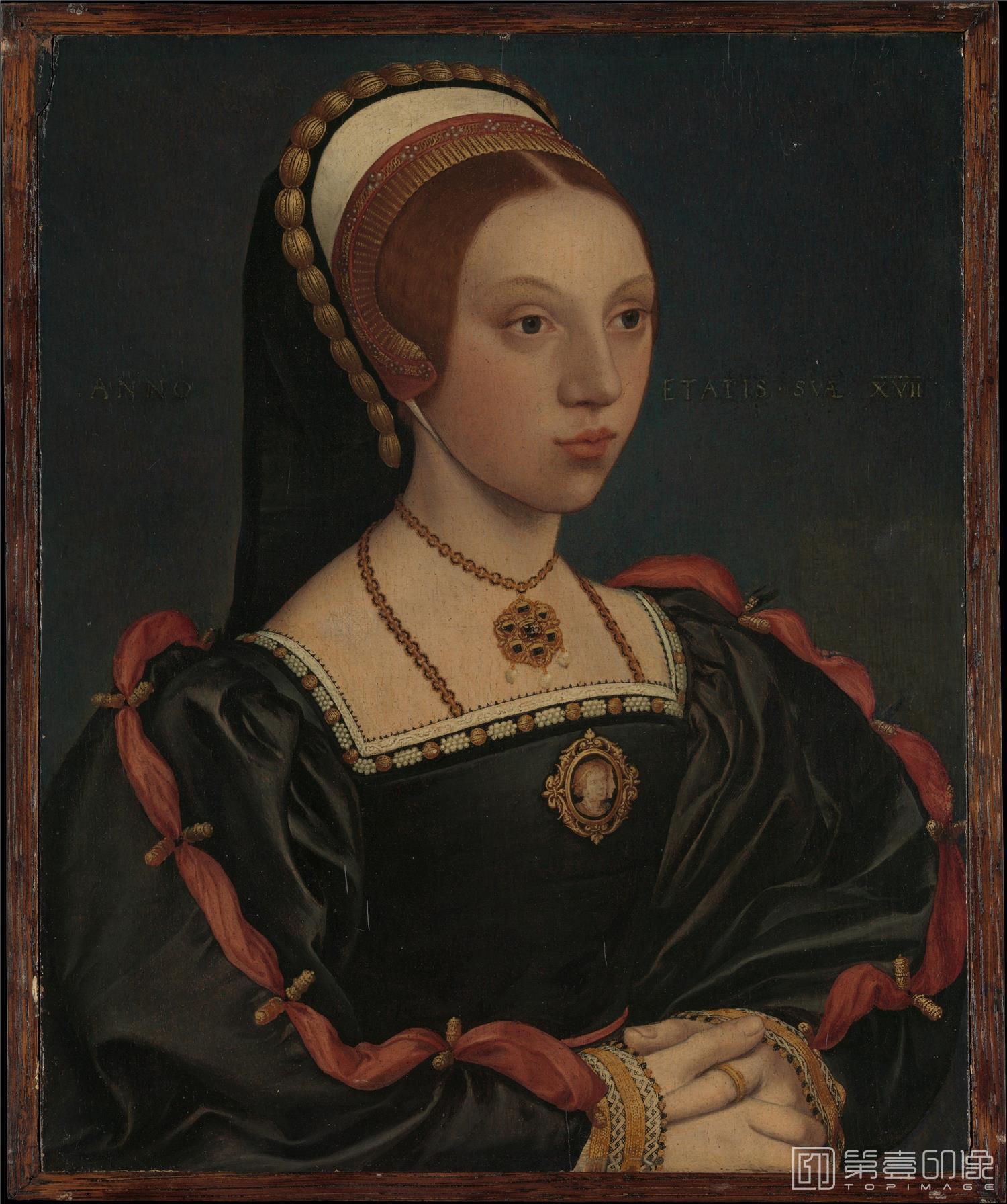 油画-美国纽约大都会美术馆油画藏-Style of Hans Holbein the Younger-Portrait of a Young Woman376