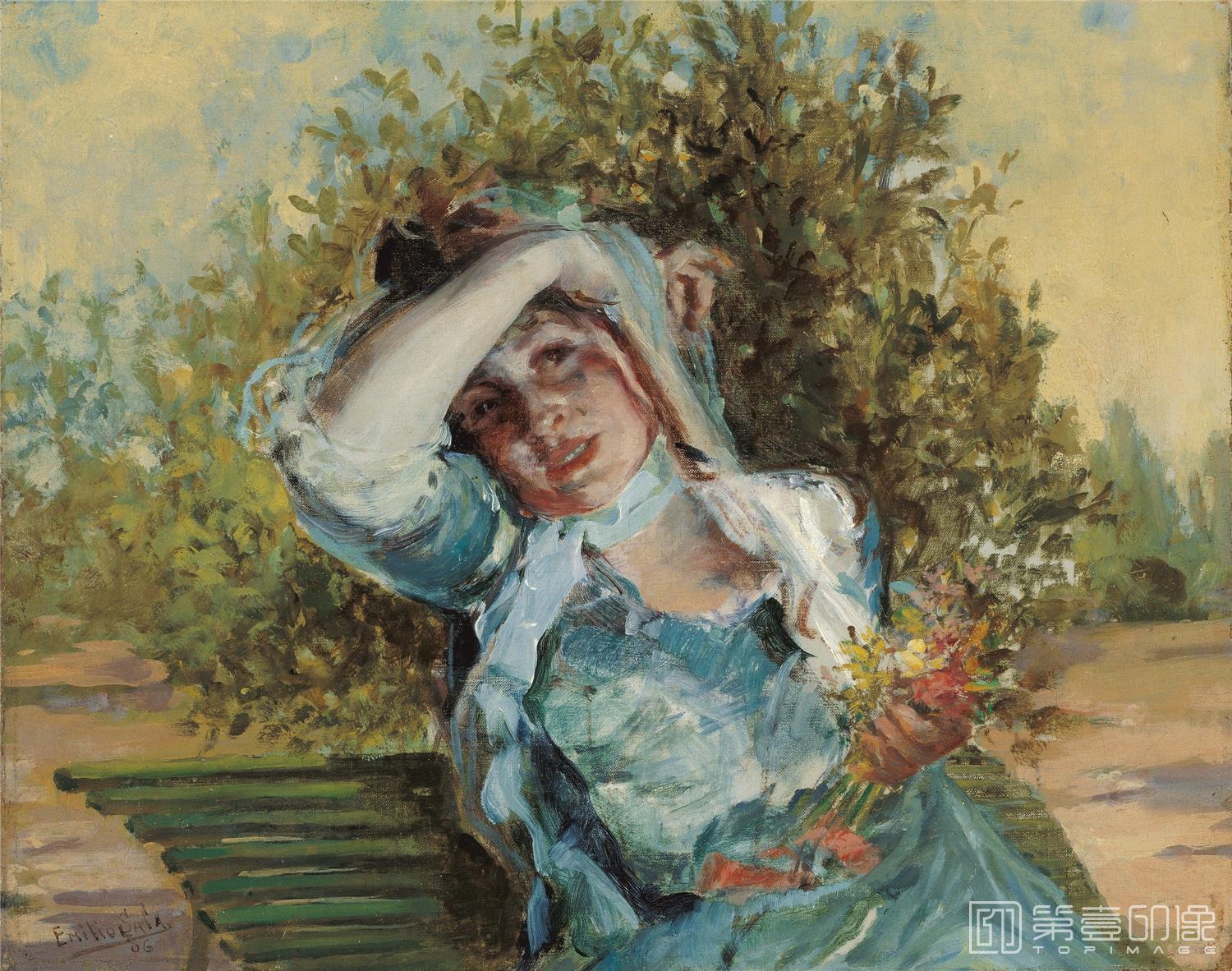 油画-西班牙喀门蒂森美术馆-Emilio Sala Francés Girl with Flowers