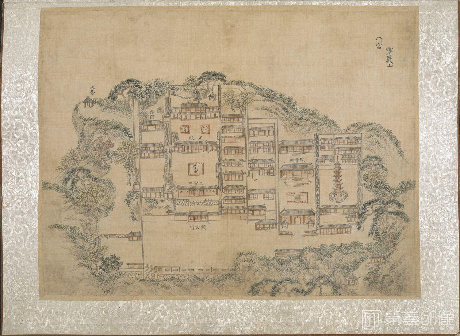 手绘-乾隆南巡驻跸图页23帧HD-1.灵岩山行宫.苏州 40×29.5cm