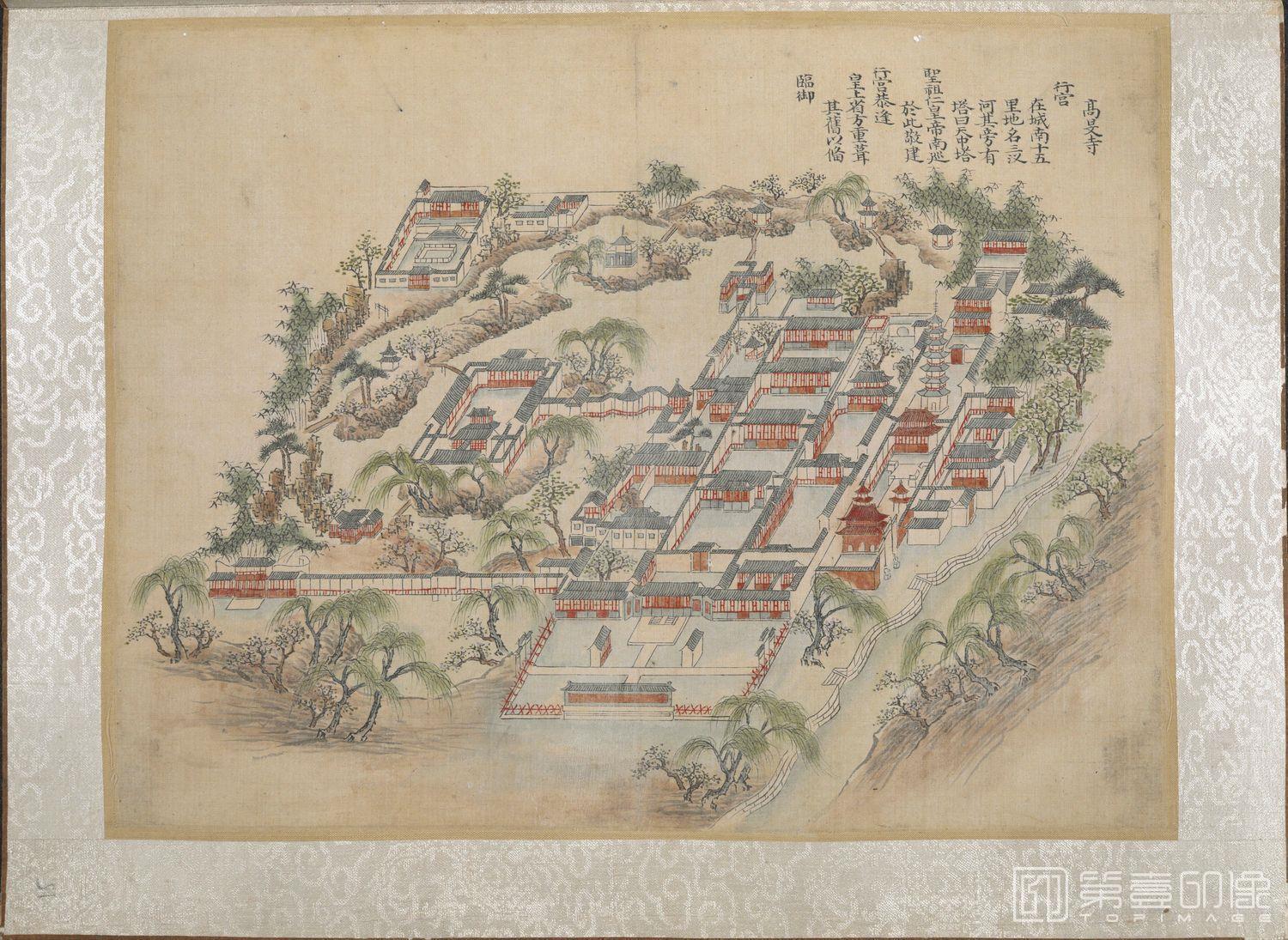 手绘-乾隆南巡驻跸图页23帧HD-15.高旻寺行宫.扬州城南十五里.地名三汊河 40×29.5cm
