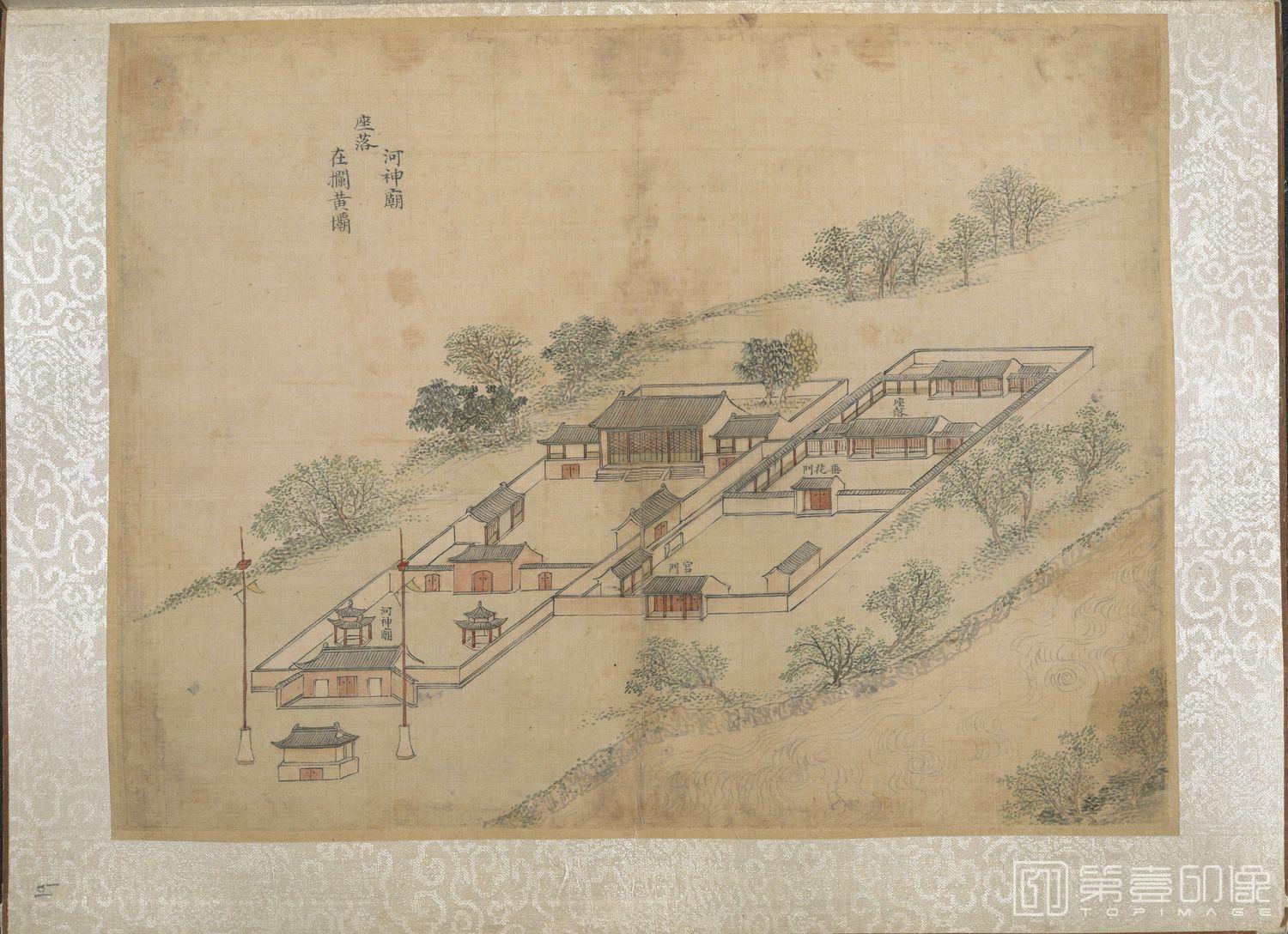 手绘-乾隆南巡驻跸图页23帧HD-19.河神庙.清江县拦黄坝 40×29.5cm