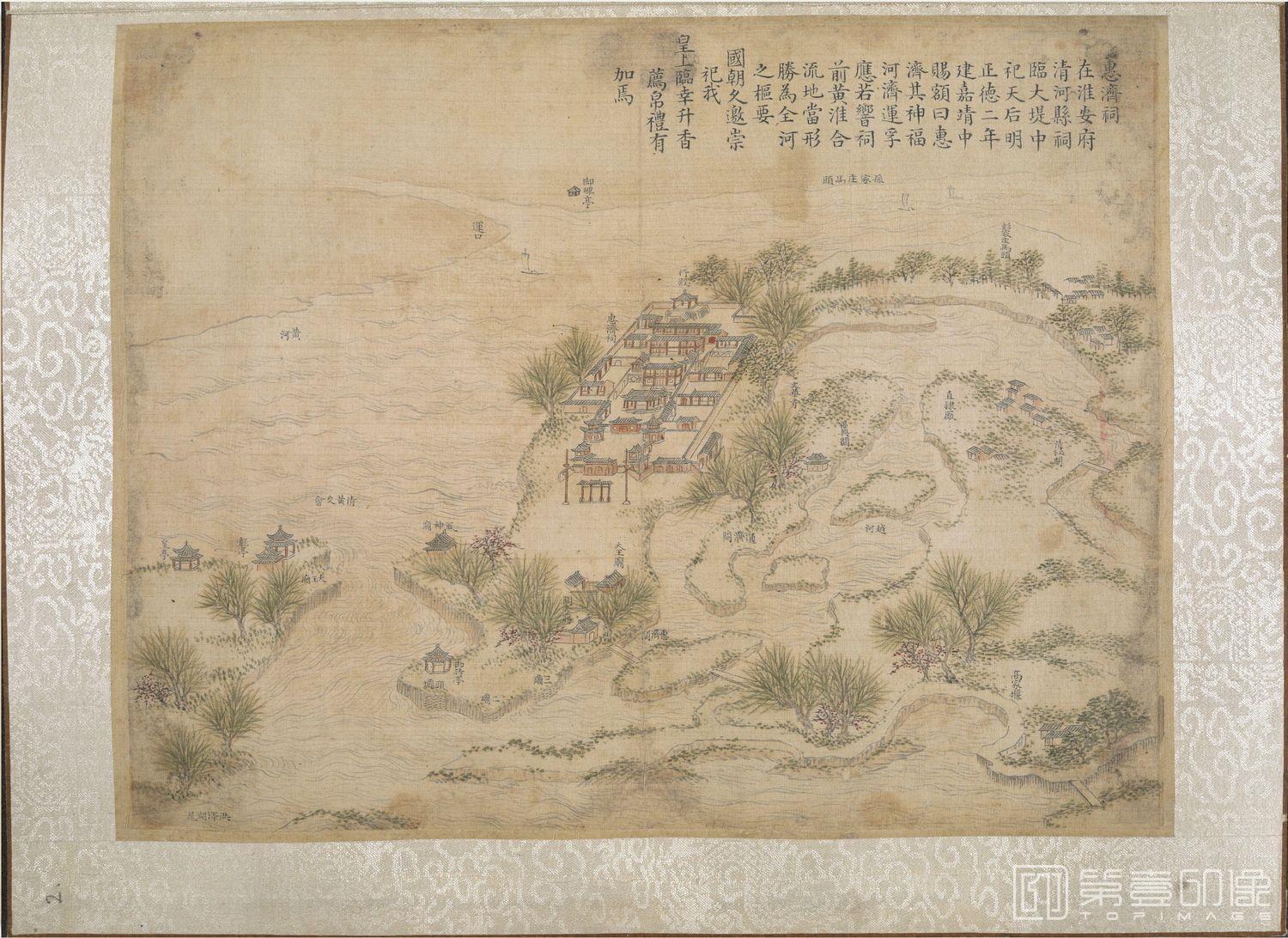 手绘-乾隆南巡驻跸图页23帧HD-2.惠济祠.淮安府清河县祠.临大堤 40×29.5cm