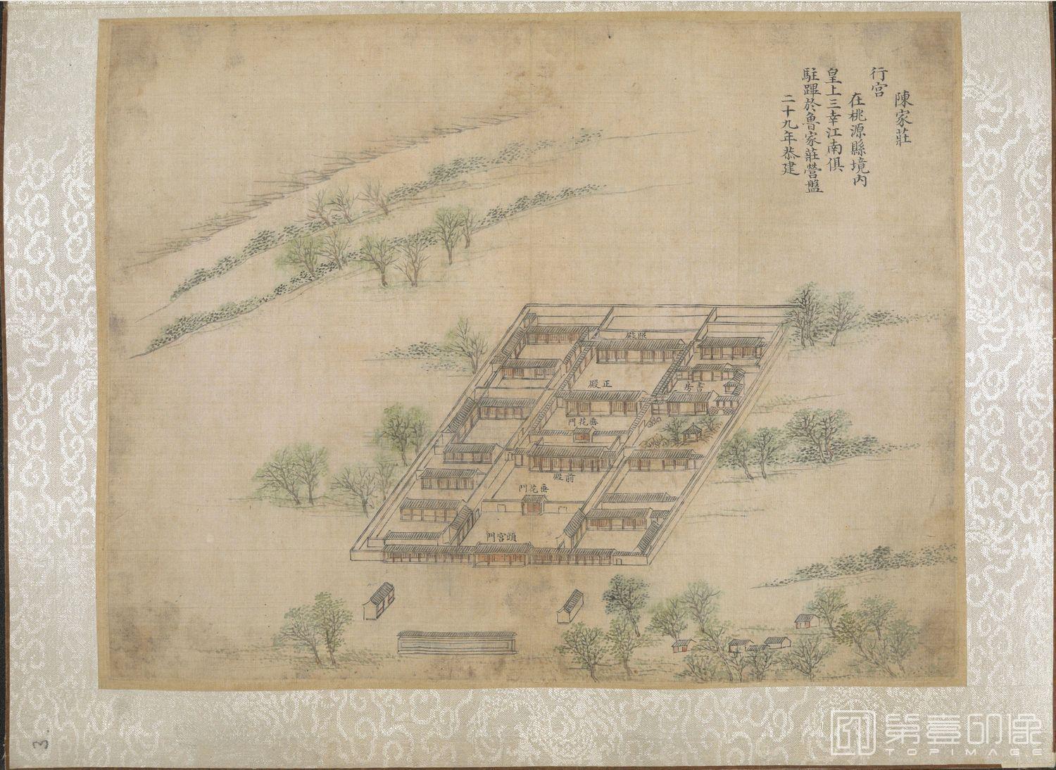 手绘-乾隆南巡驻跸图页23帧HD-3.陈家庄行宫.桃源县 40×29.5cm