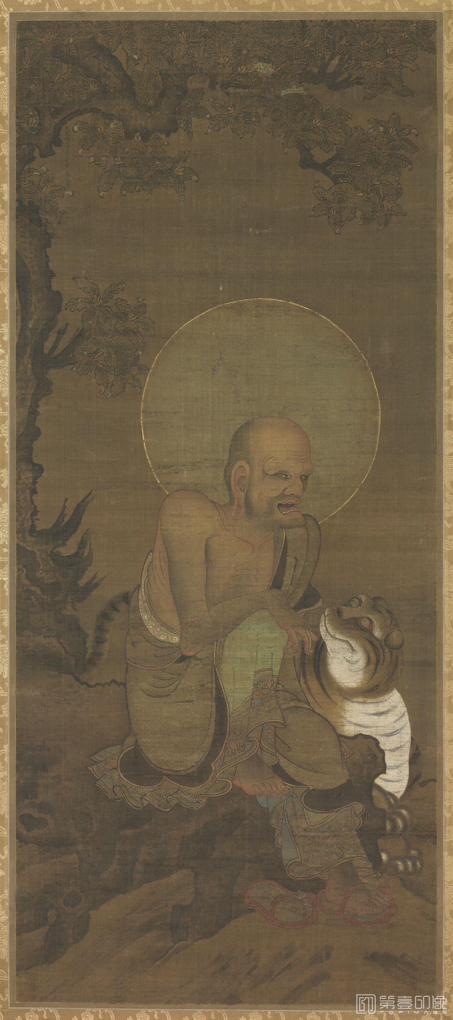 手绘-十六罗汉图 (存十幅-04.第六尊者.跋陀罗尊者.南宋时代.金大受绘.绢本着色.