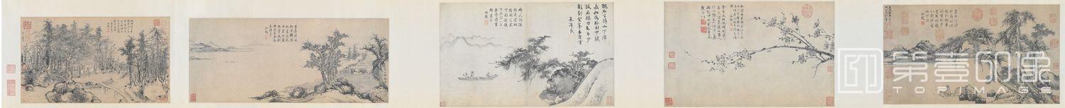 国画-五家合绘卷 31.9x50.9 国画-五家合绘卷 31.9x50.9