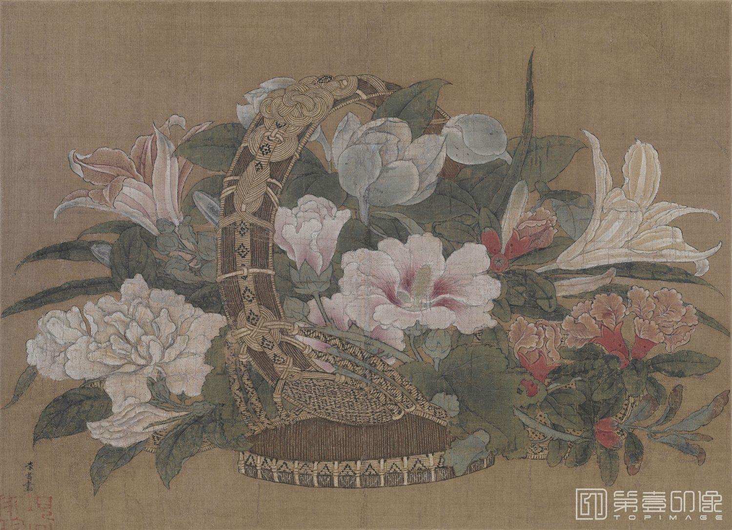水彩画-花篮图 (夏) 19.1 x 26.5