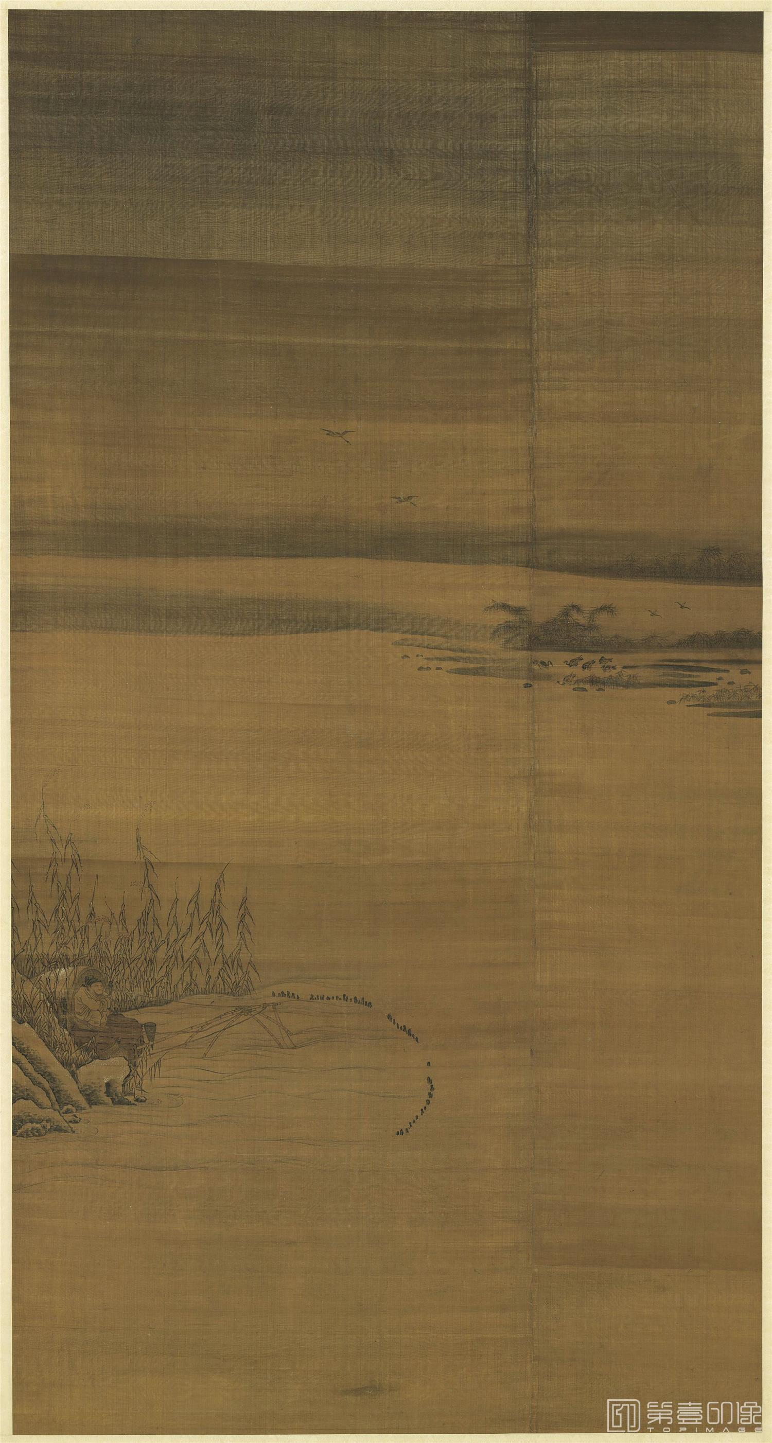手绘-寒浦渔罾图 143.1x75.4