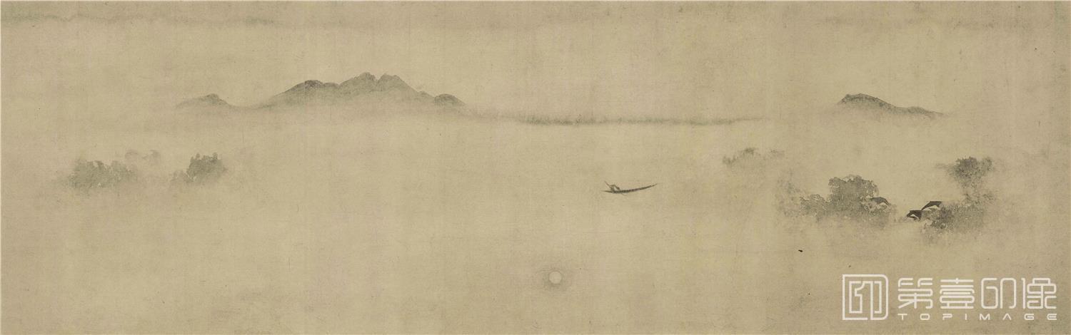 手绘-潇湘八景-洞庭秋月 29.4x93.1