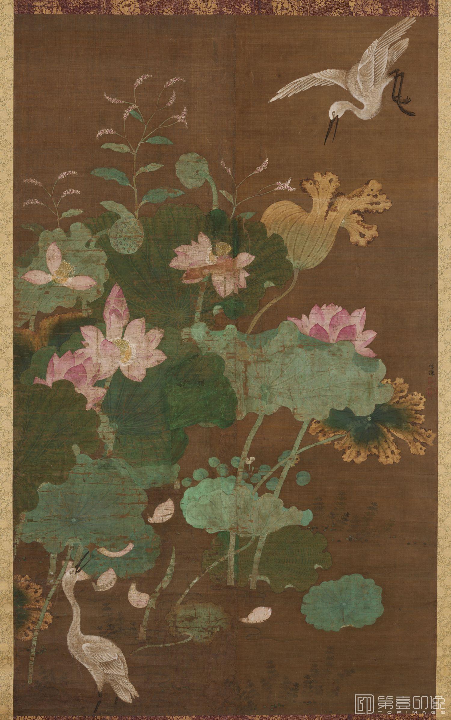 水彩画-莲池水禽图之一 150.3×90.9