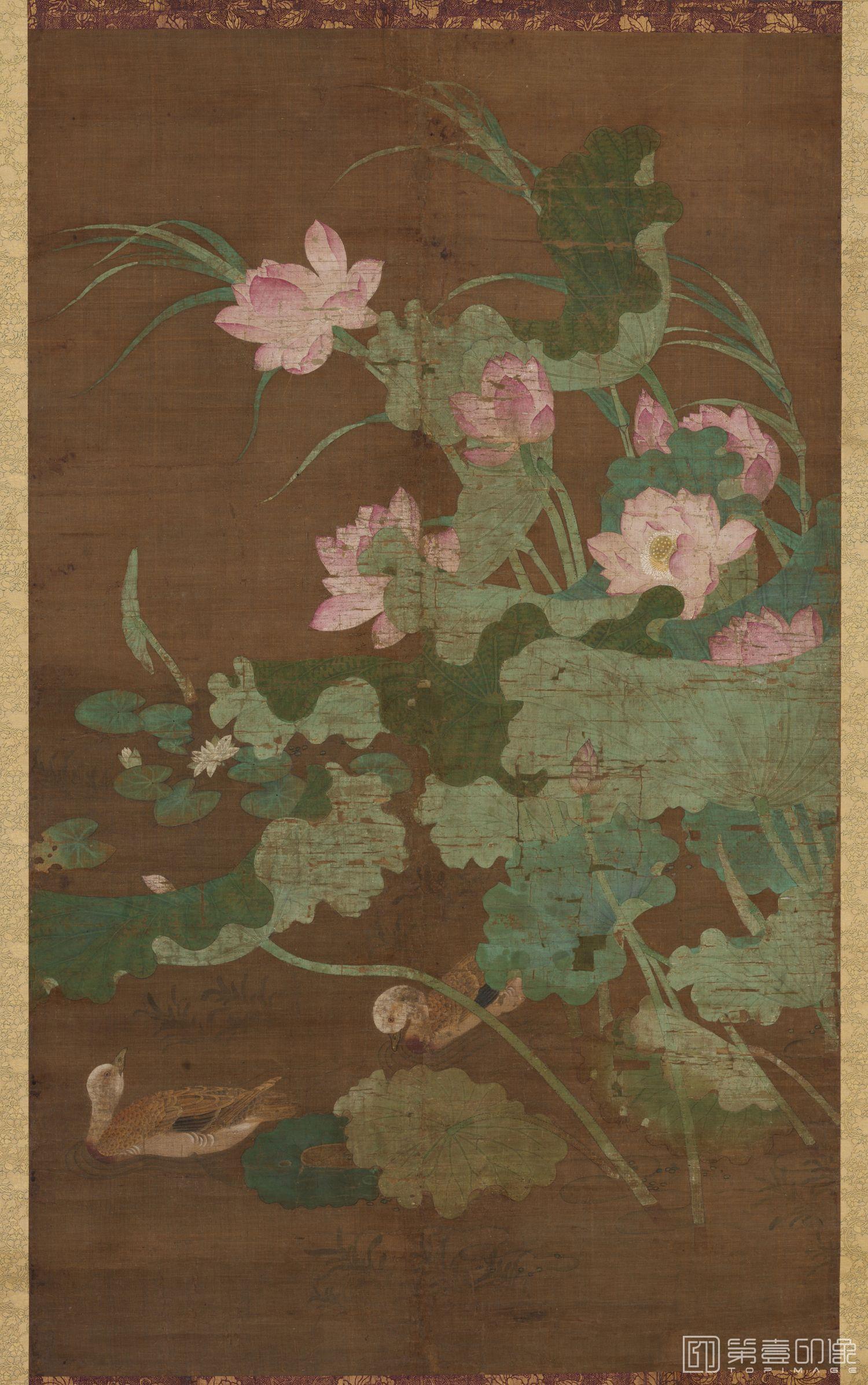 水彩画-莲池水禽图之二 150.3xxx90.9