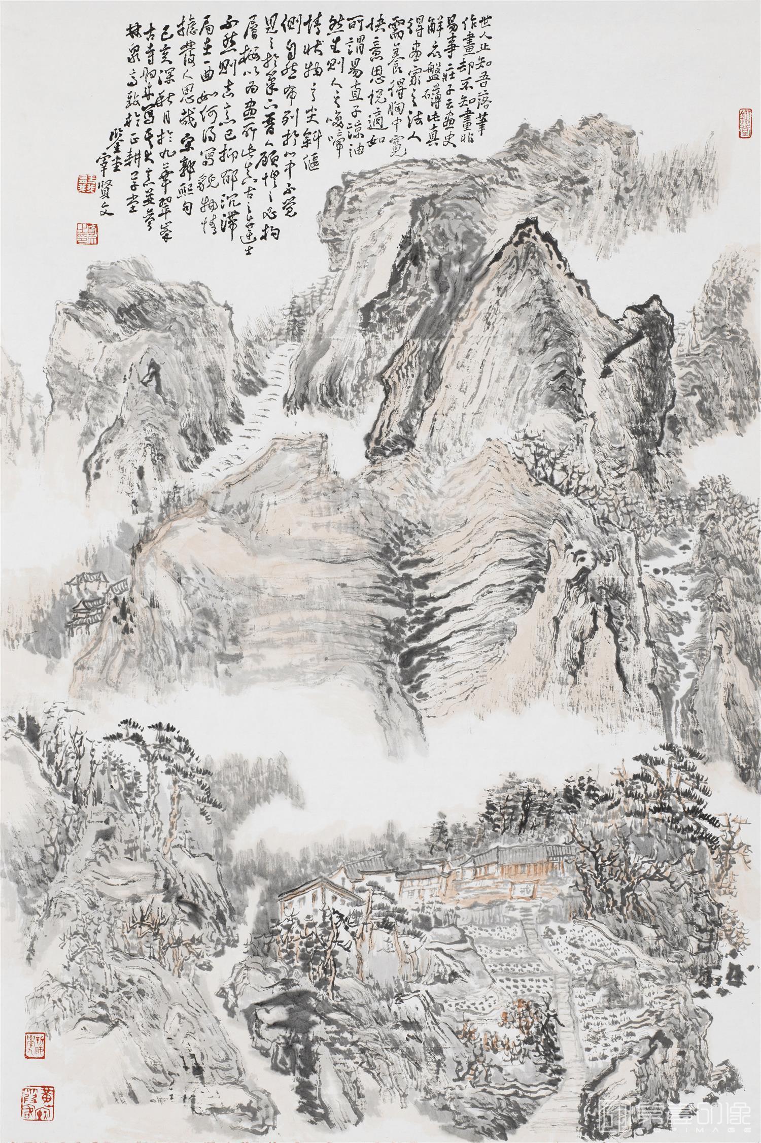 手绘-宰贤文 九华翠峰图 92x61
