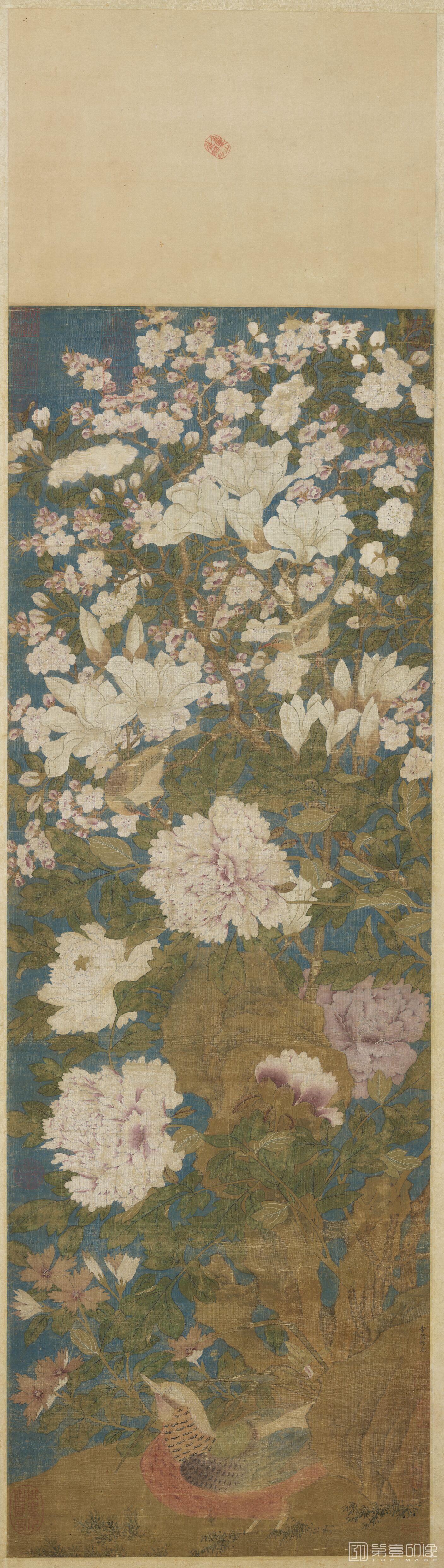 水彩画-徐熙 五代南唐玉堂富贵图轴 112.5x38.3